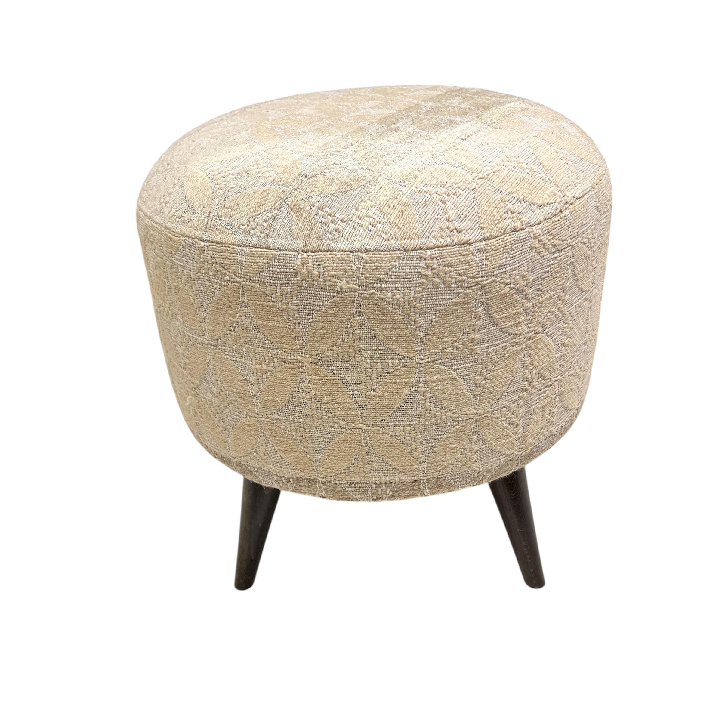 Embroidery Kilim Small Round Ottoman