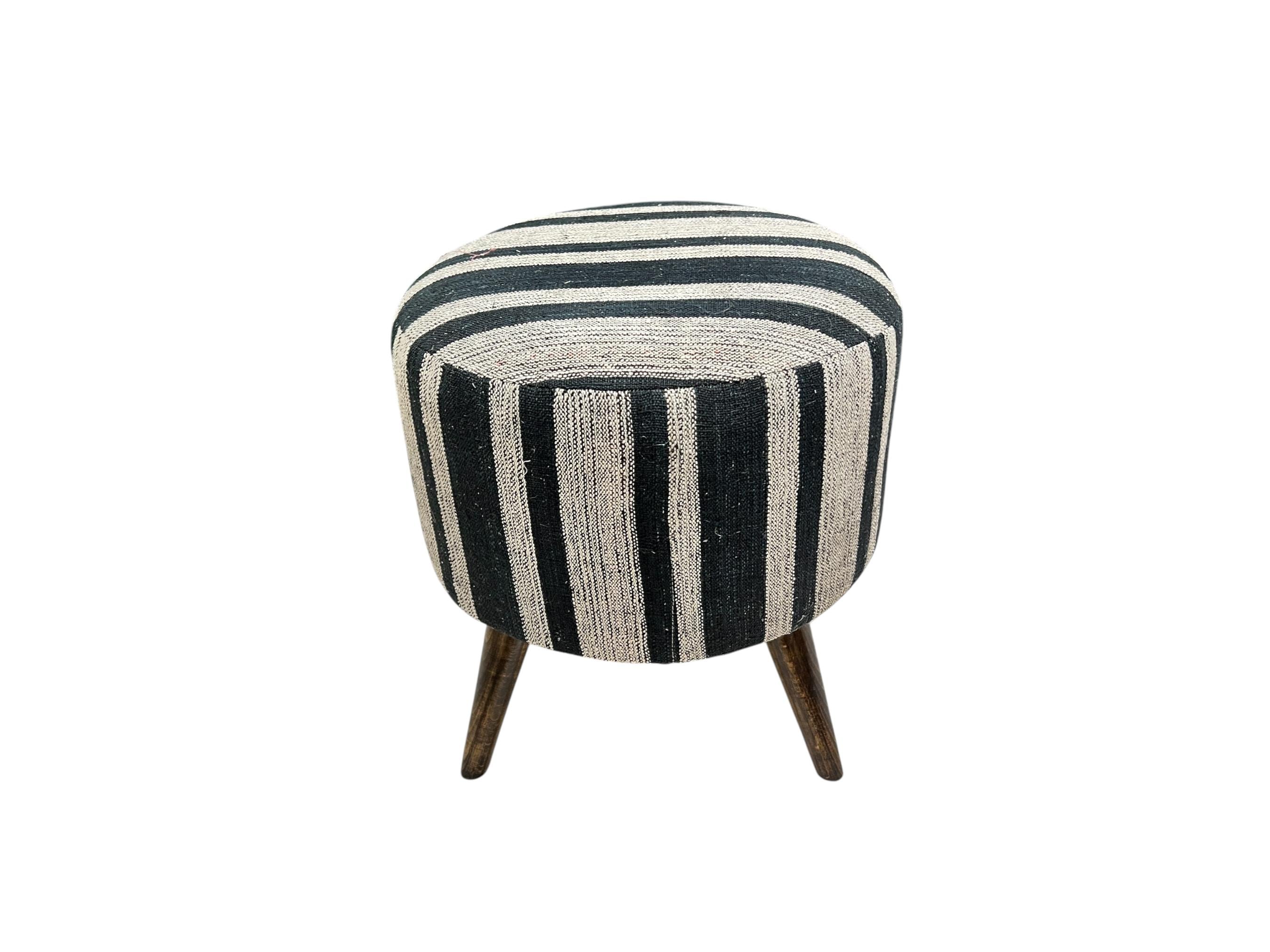 Stripe Kilim Small Round Ottoman