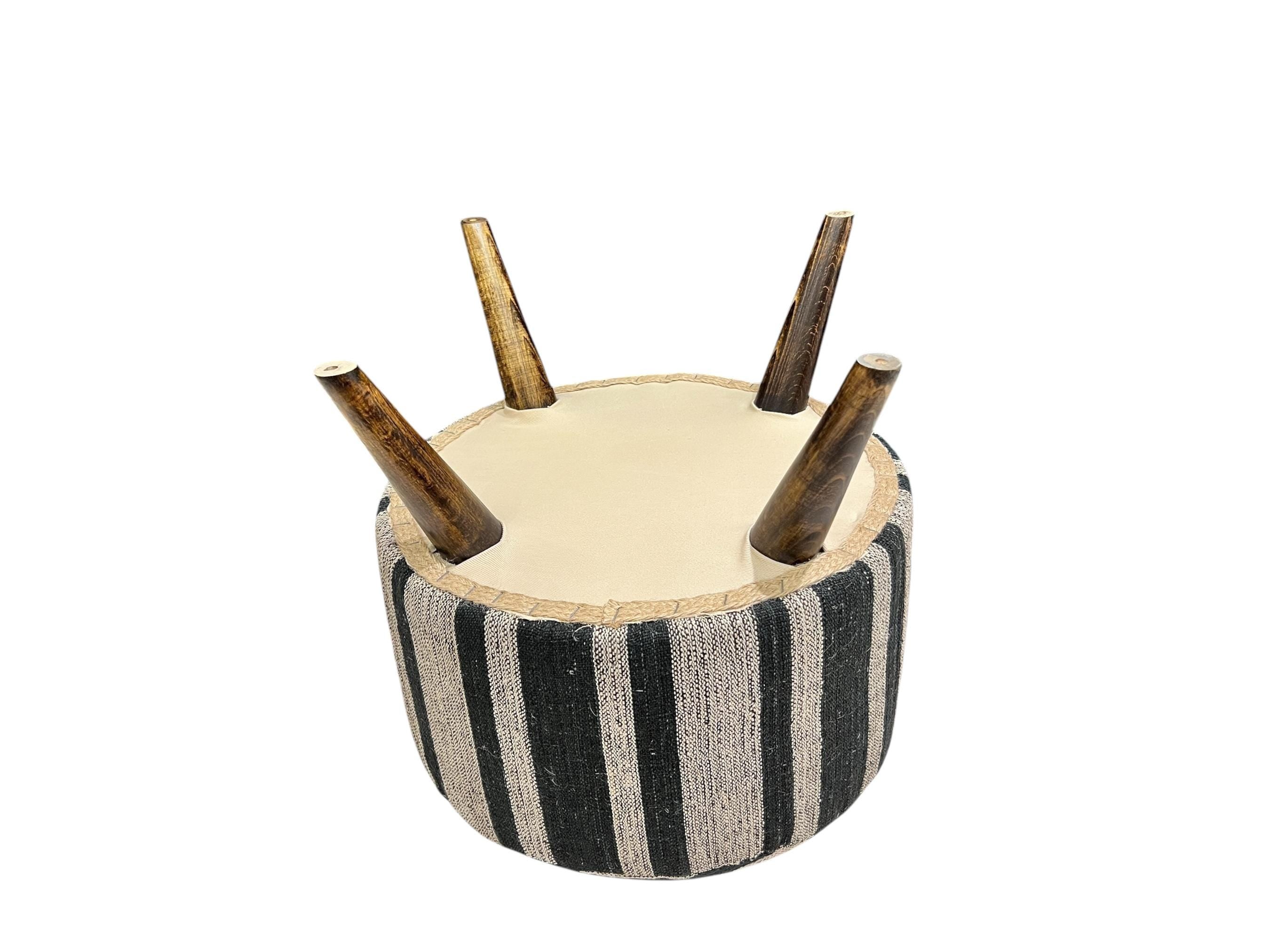 Stripe Kilim Small Round Ottoman