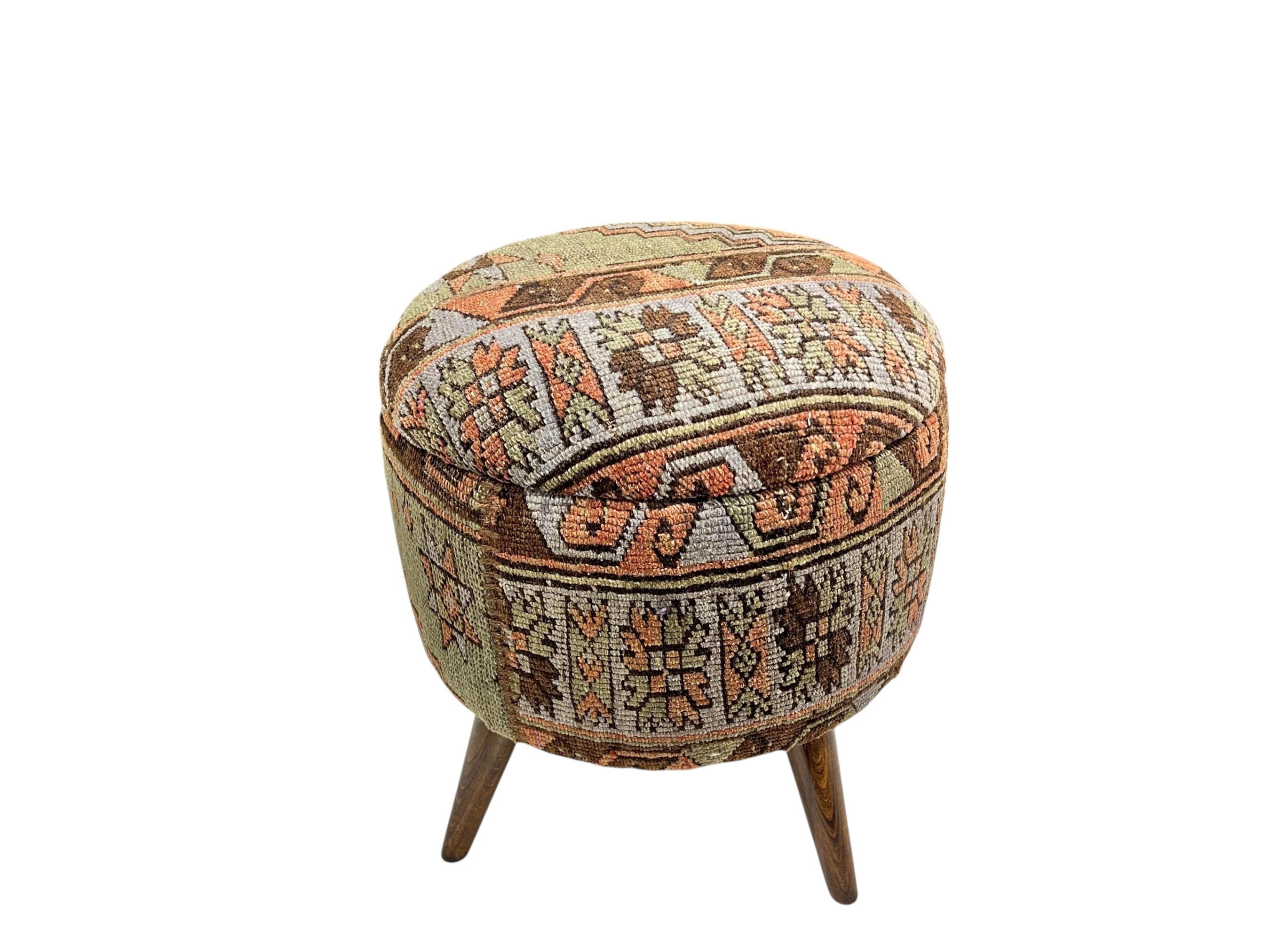 Vintage Carpet Small Round Ottoman
