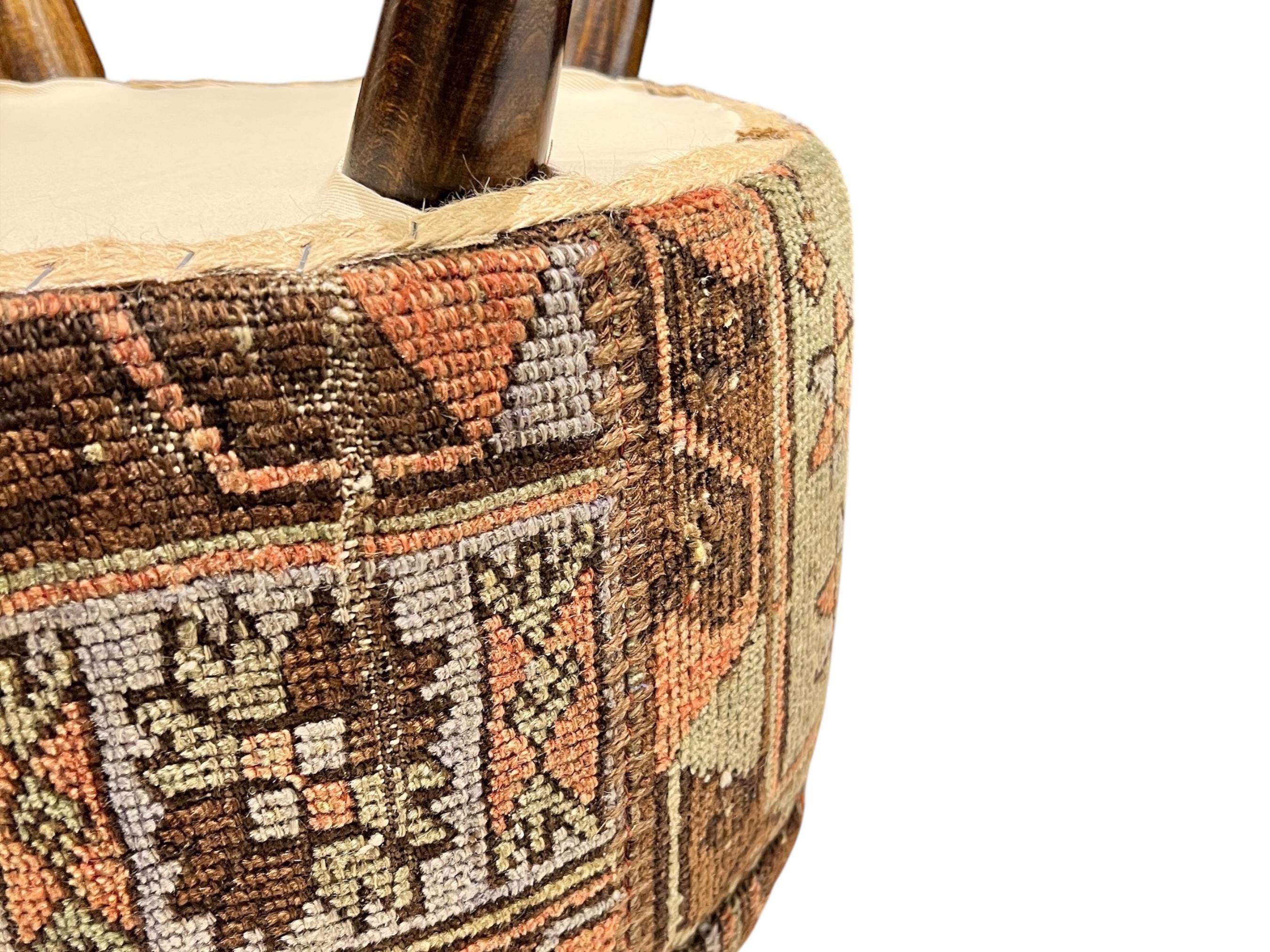 Vintage Carpet Small Round Ottoman