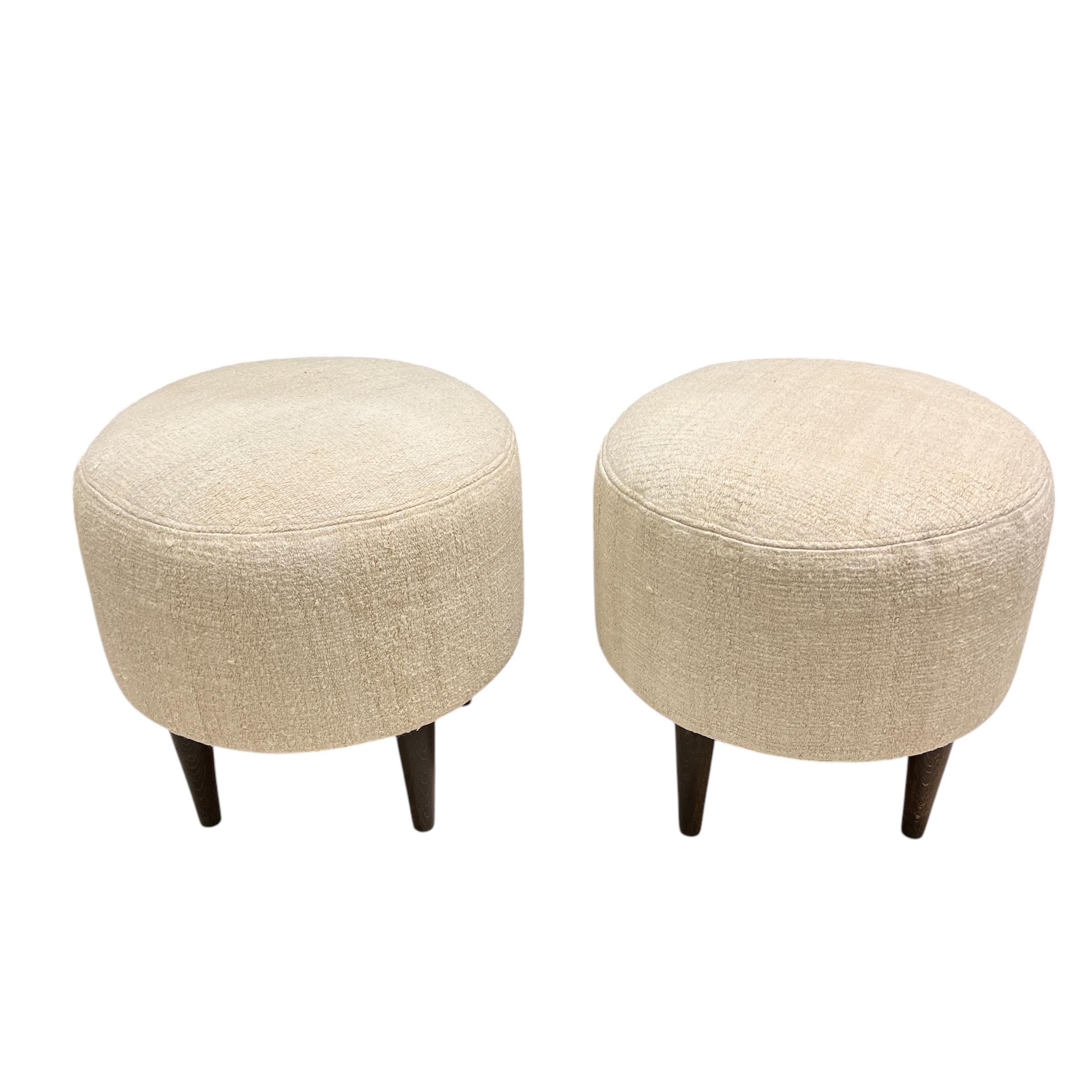 Vintage Hemp Small Round Ottoman
