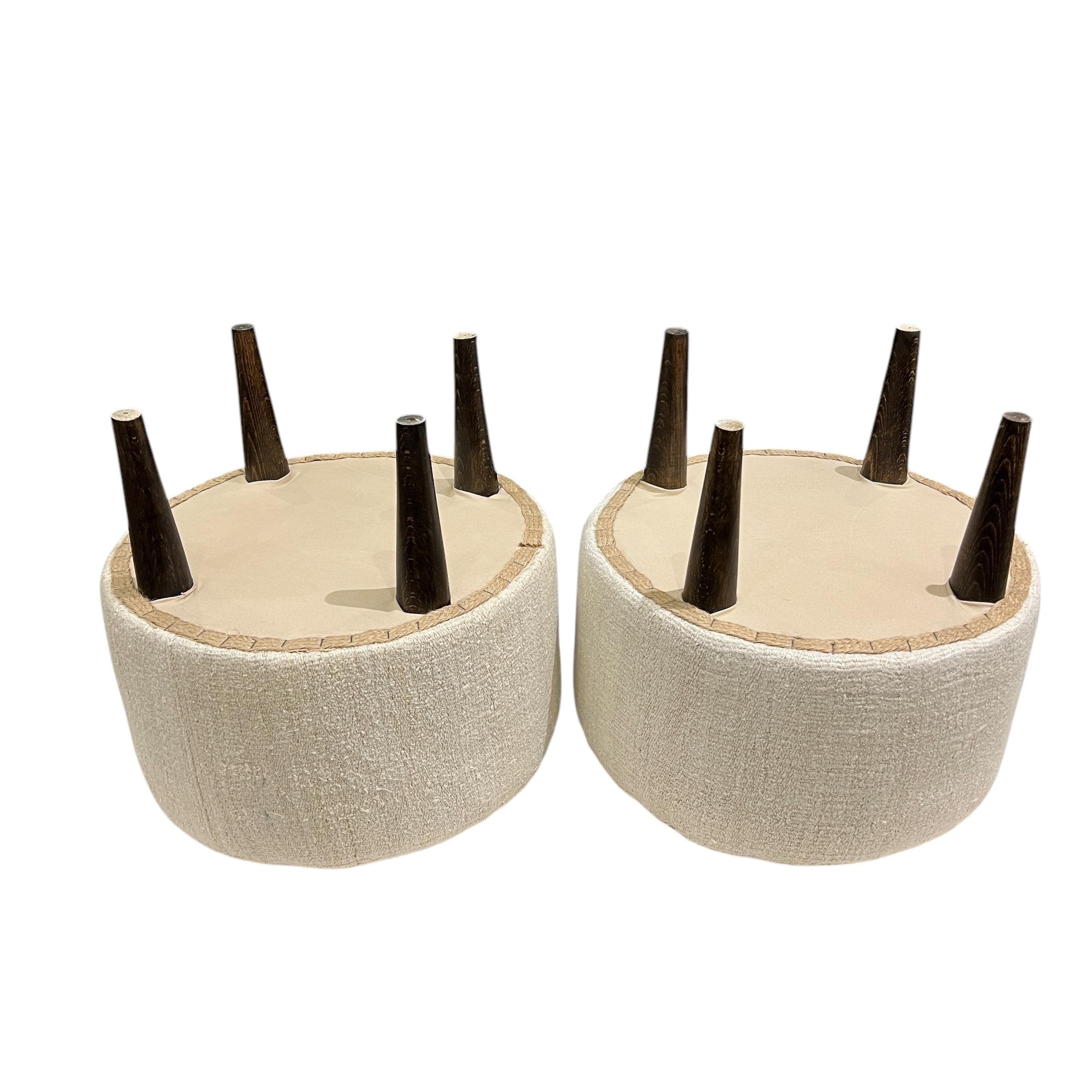 Vintage Hemp Small Round Ottoman