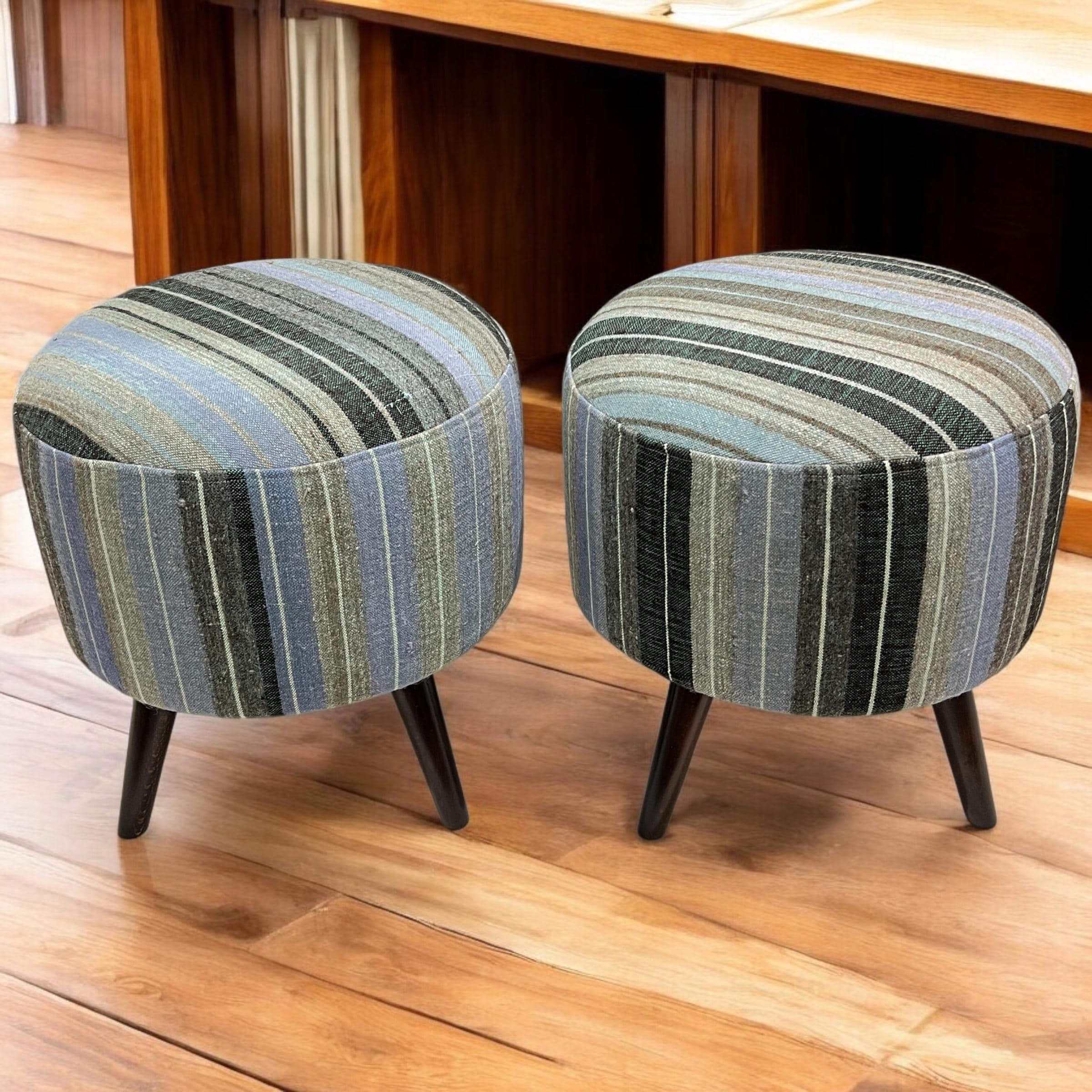 Stripe Kilim Small Round Ottoman