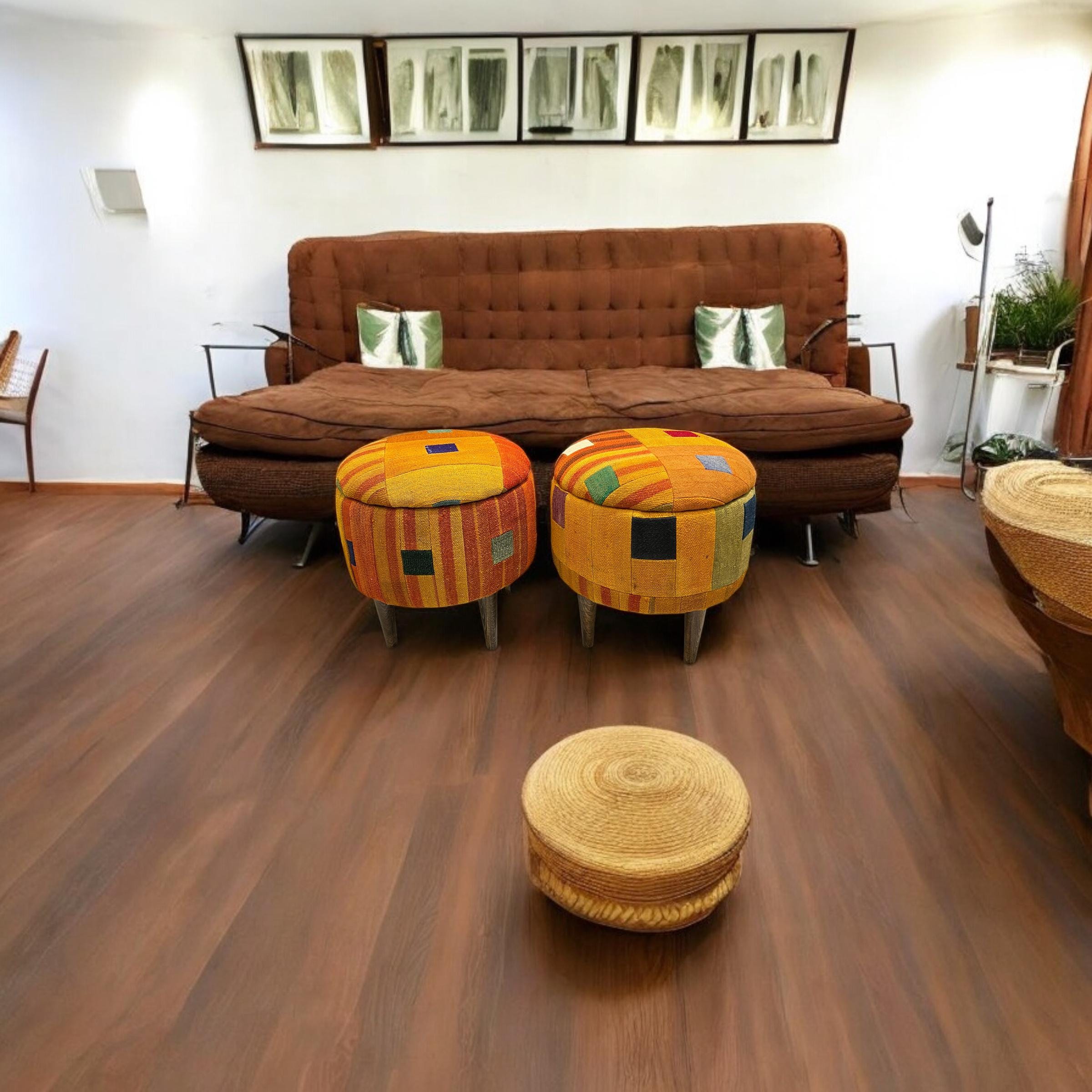 Abstract Patchwork Small Round Ottoman
