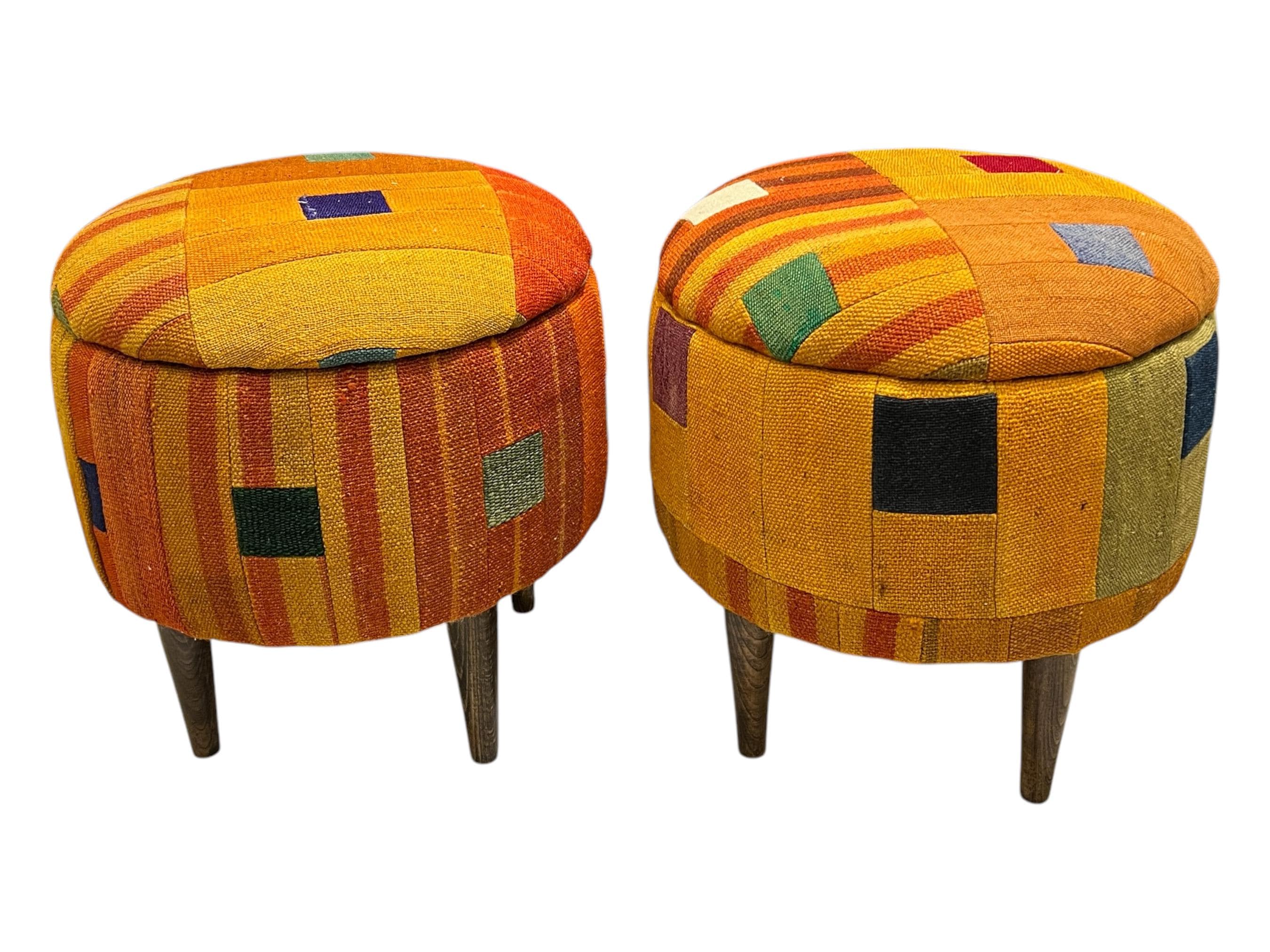 Abstract Patchwork Small Round Ottoman