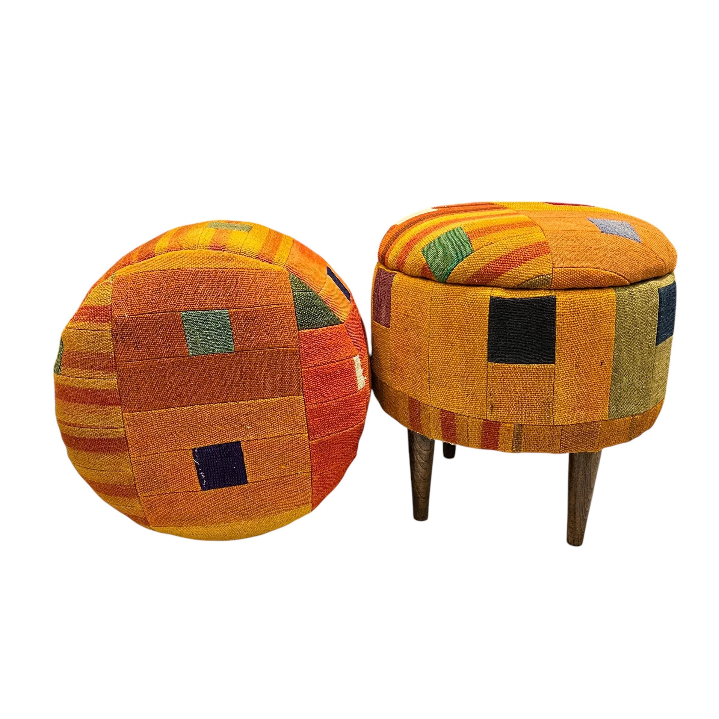 Abstract Patchwork Small Round Ottoman