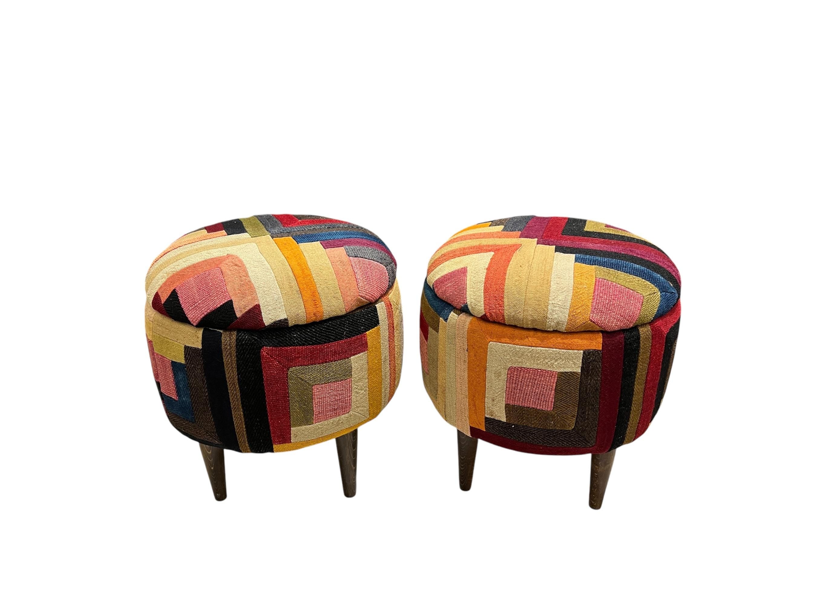 Abstract Patchwork Small Round Ottoman