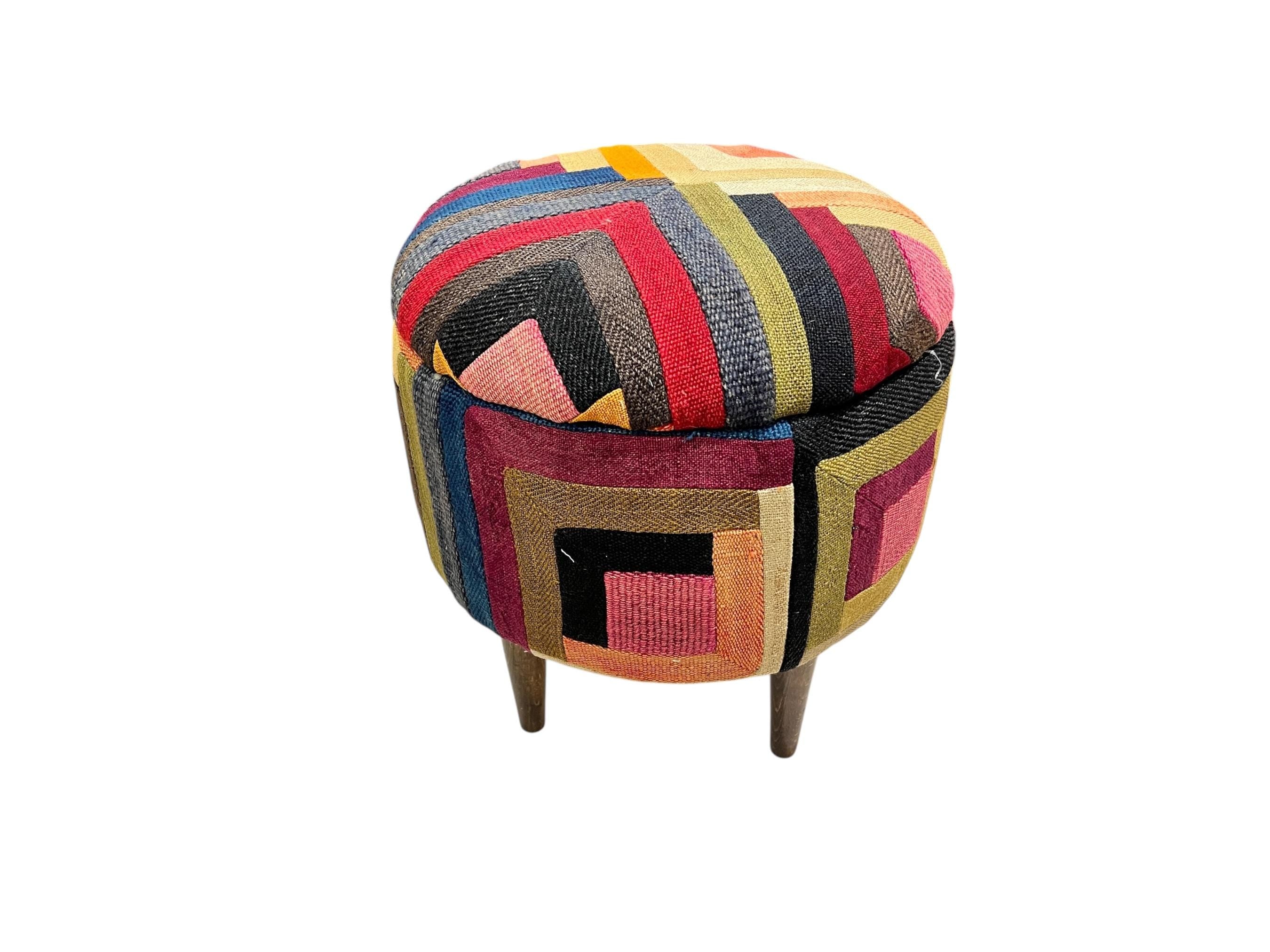 Abstract Patchwork Small Round Ottoman