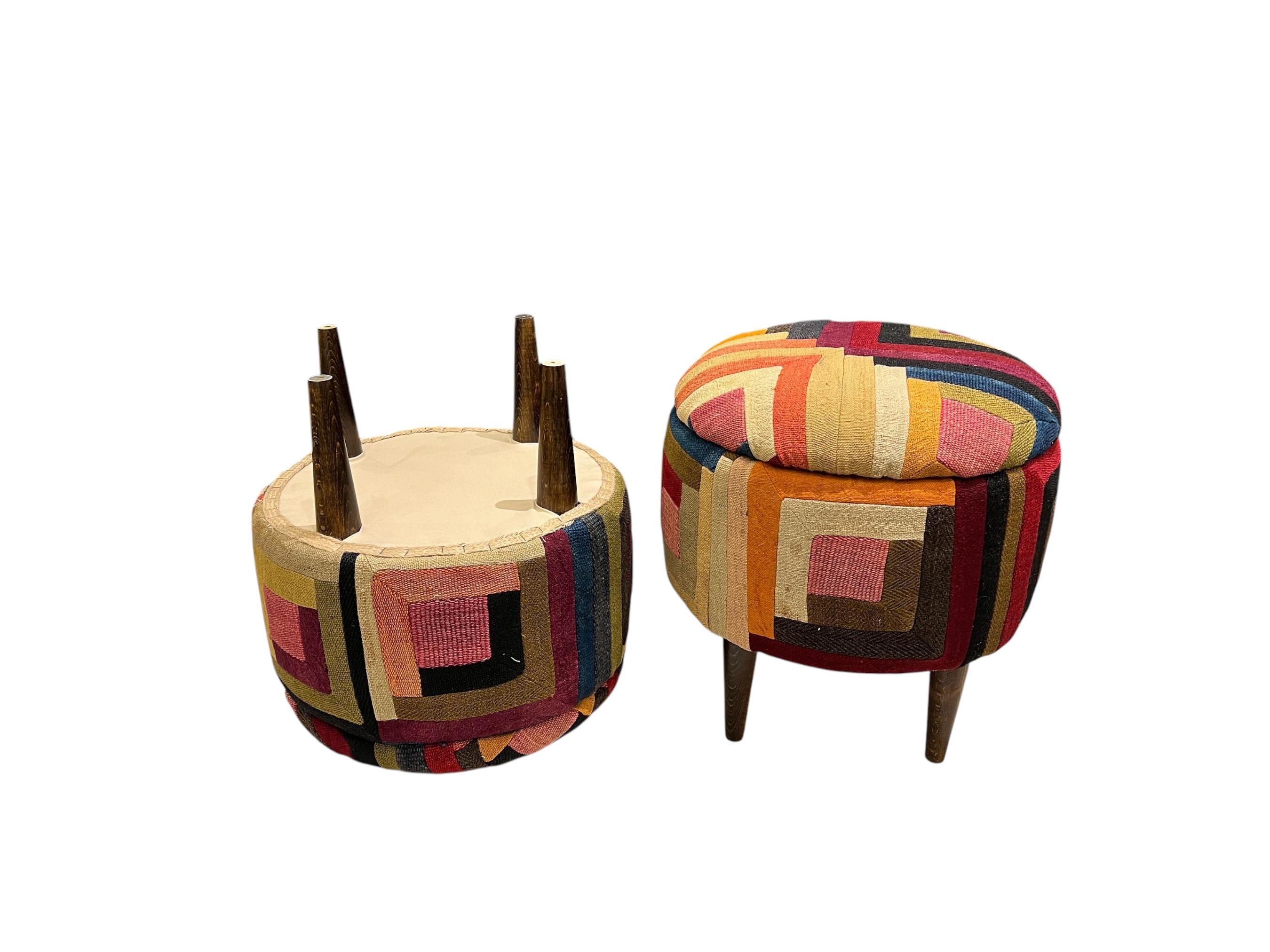 Abstract Patchwork Small Round Ottoman