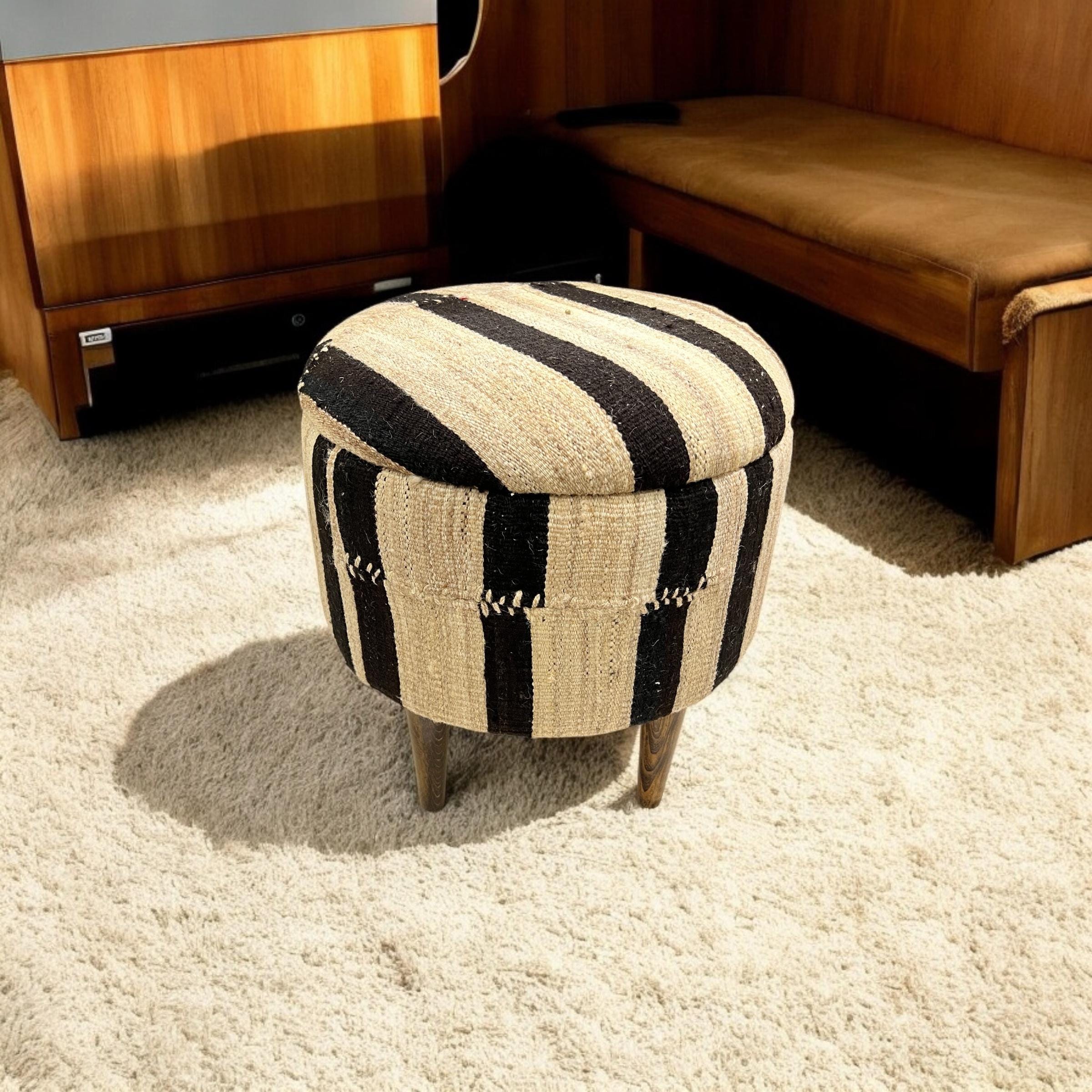 Stripe Kilim Small Round Ottoman