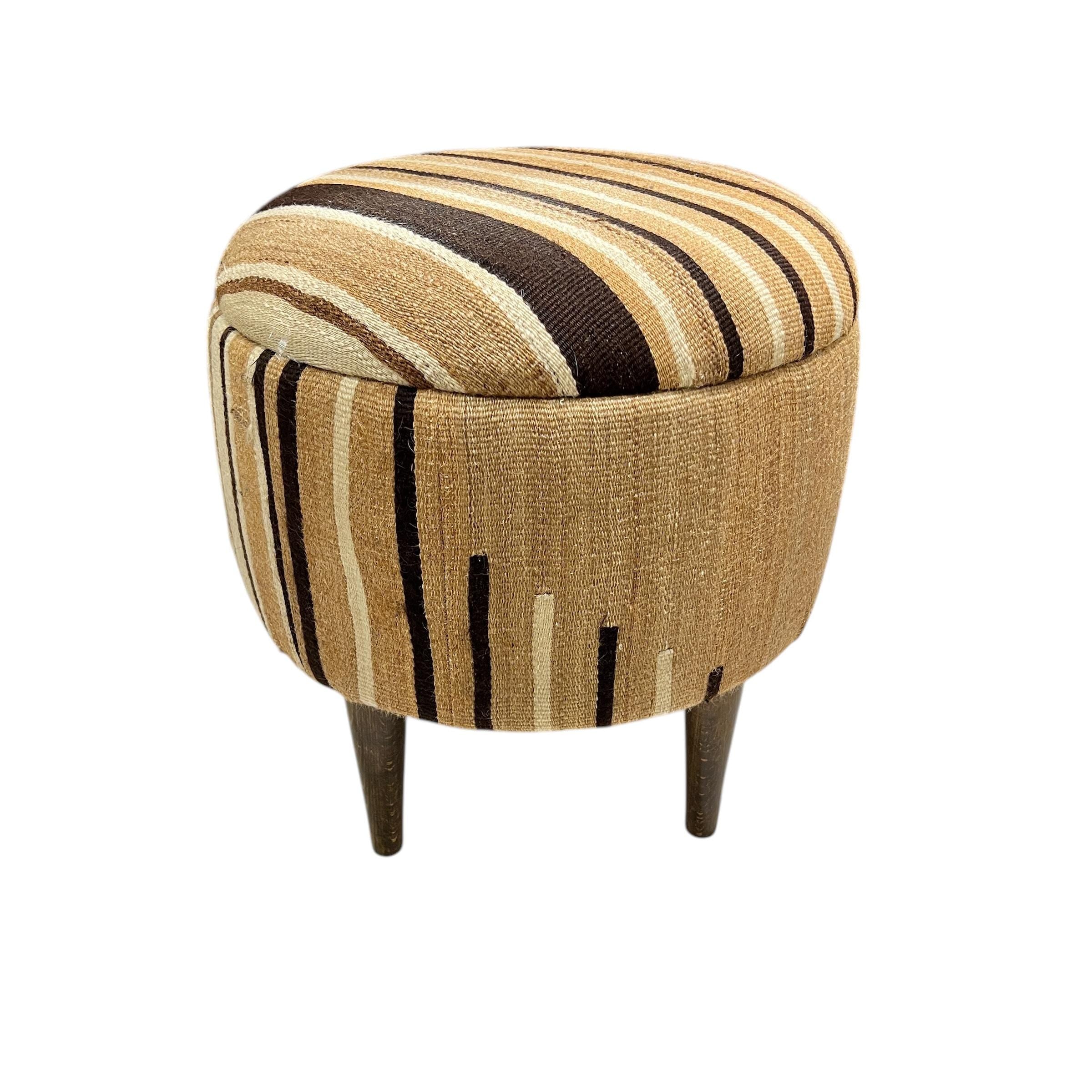 Angora Kilim Small Round Ottoman