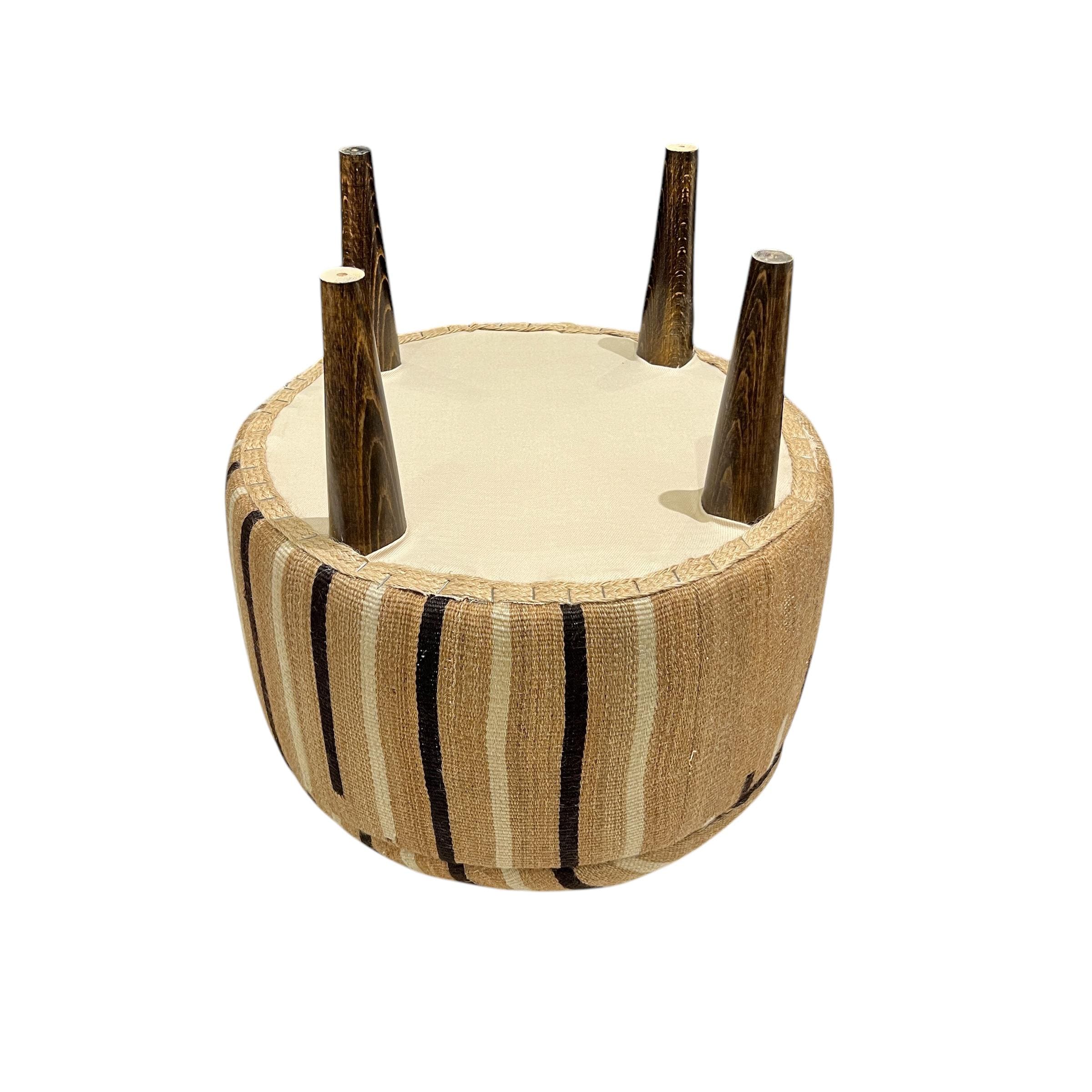 Angora Kilim Small Round Ottoman