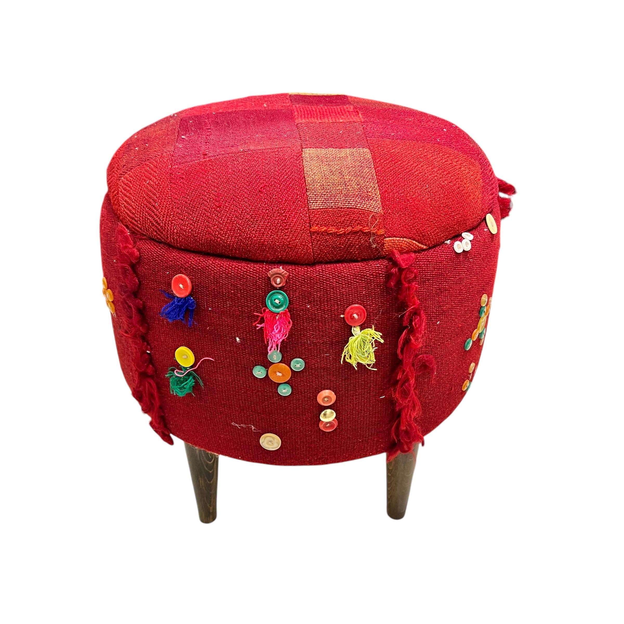 Vintage Kilim Round Ottoman