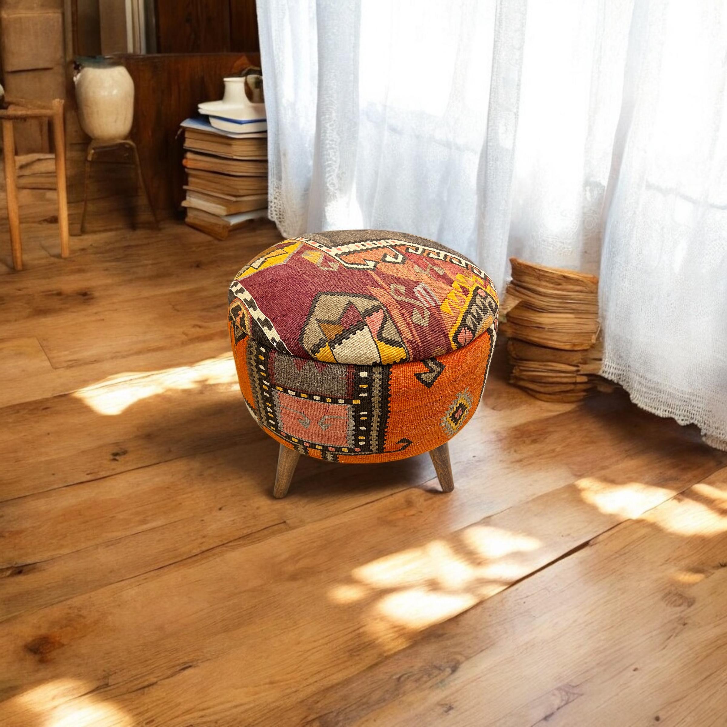 Vintage Kilim Medium Round Ottoman