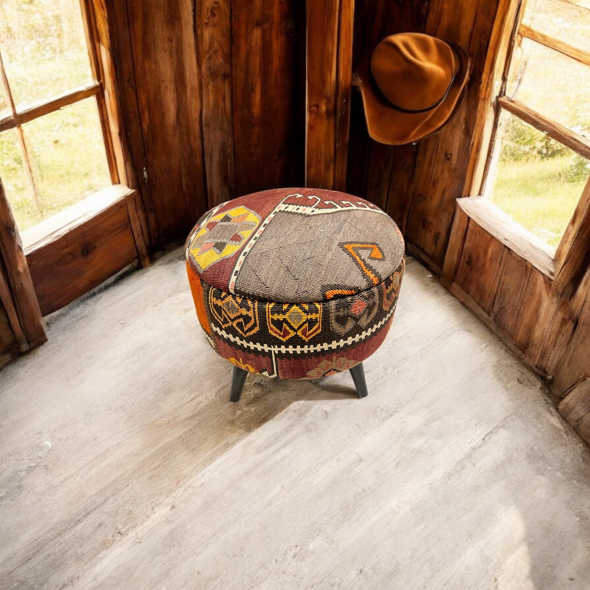 Vintage Kilim Round Ottoman
