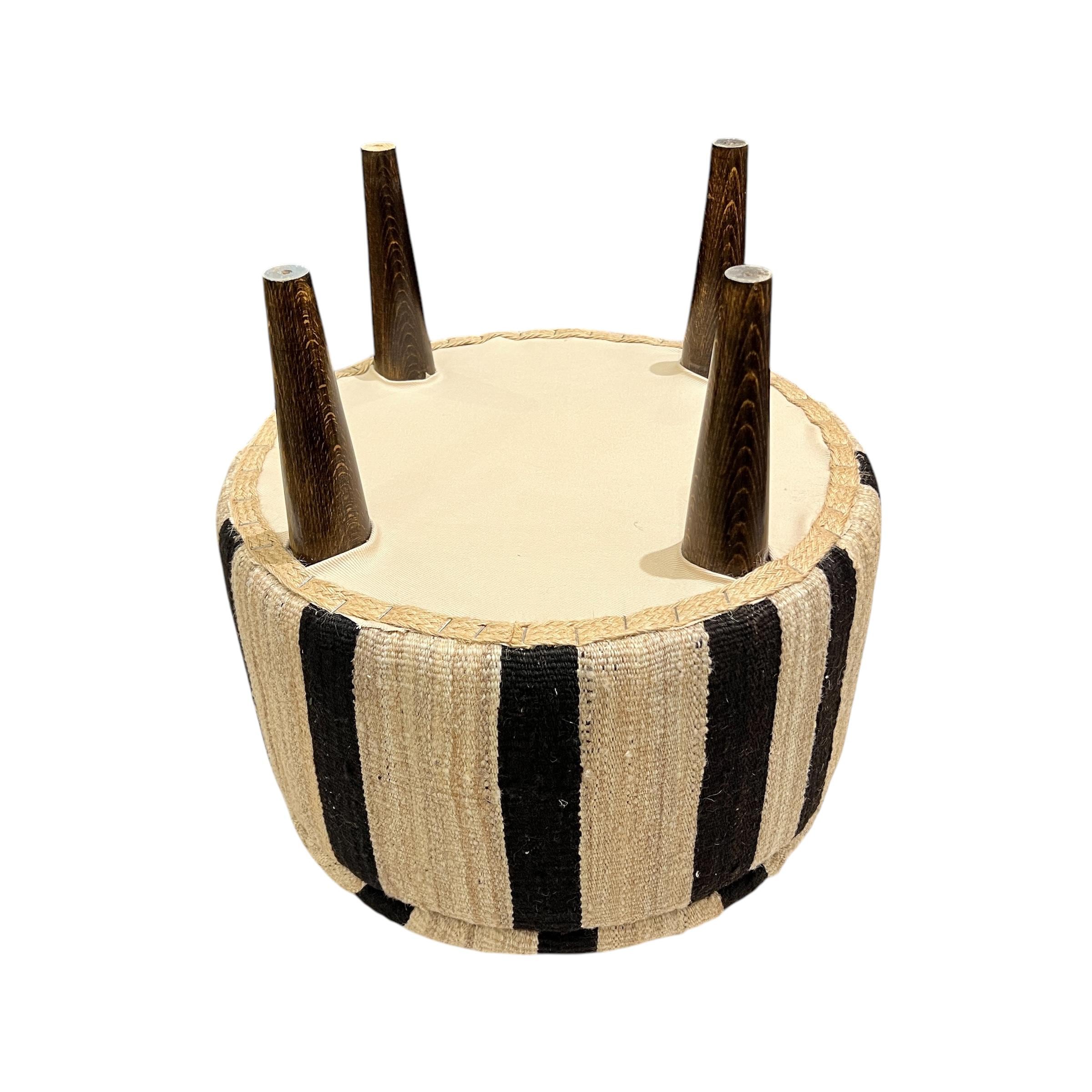 Stripe Kilim Small Round Ottoman