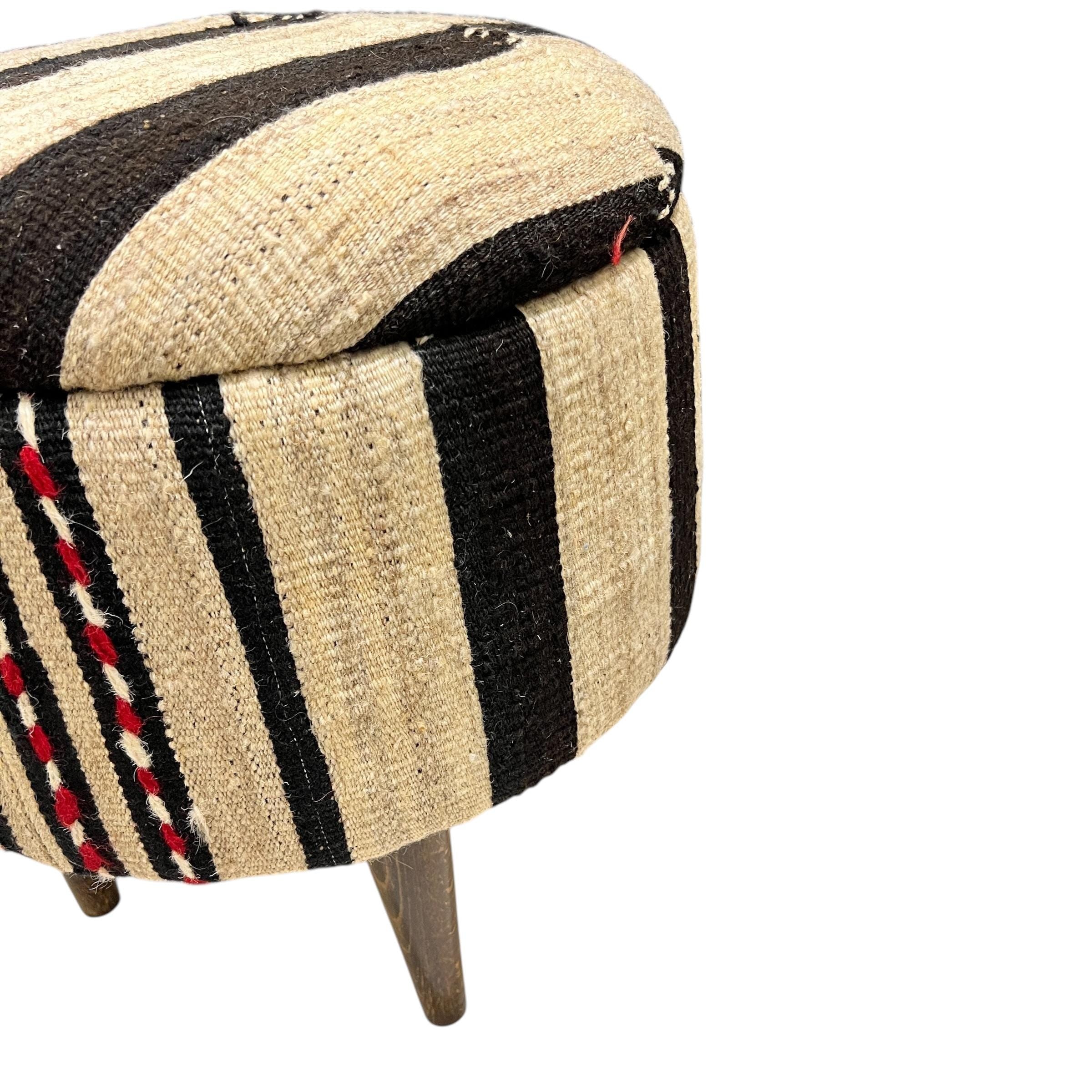 Stripe Kilim Small Round Ottoman