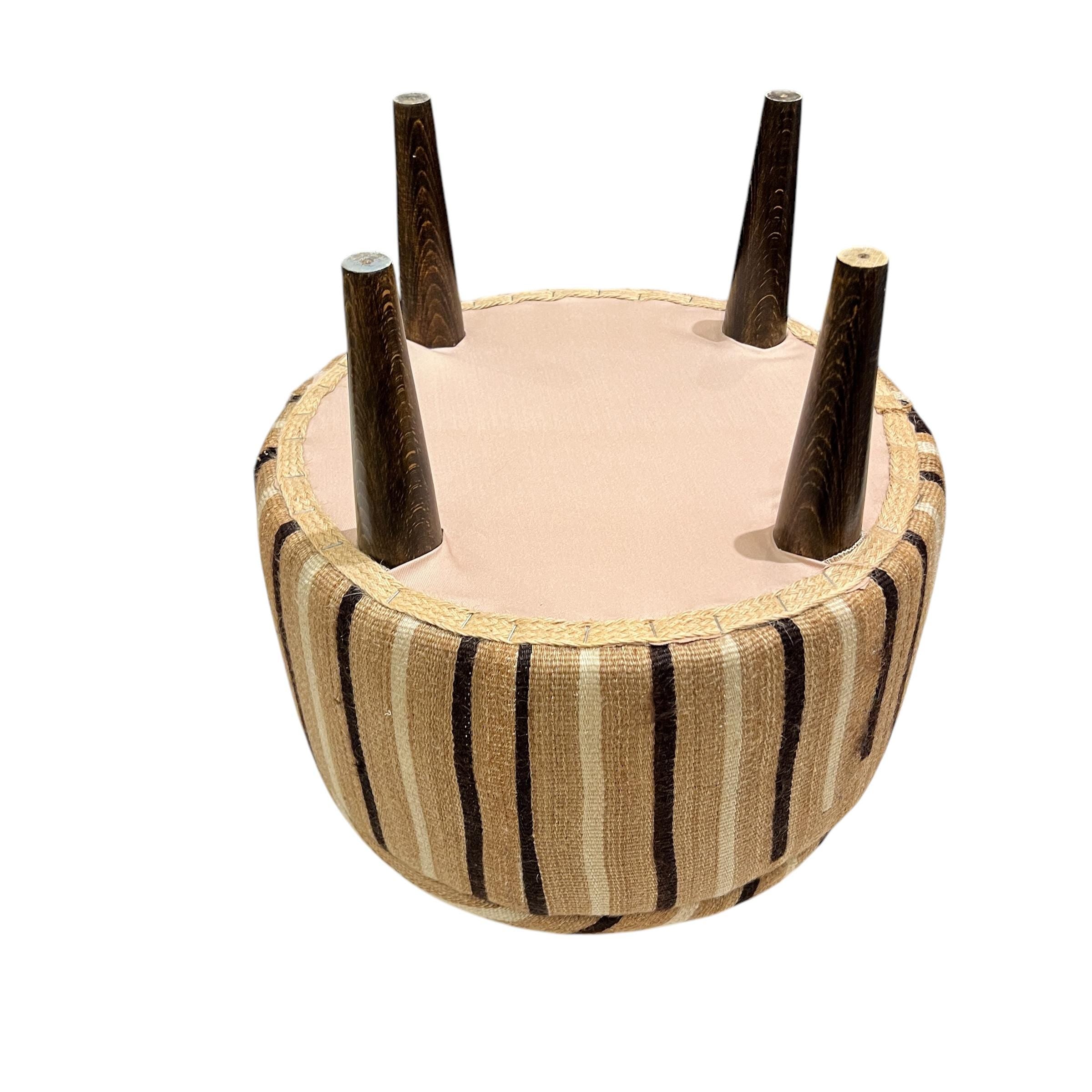 Angora Stripe Small Round Ottoman