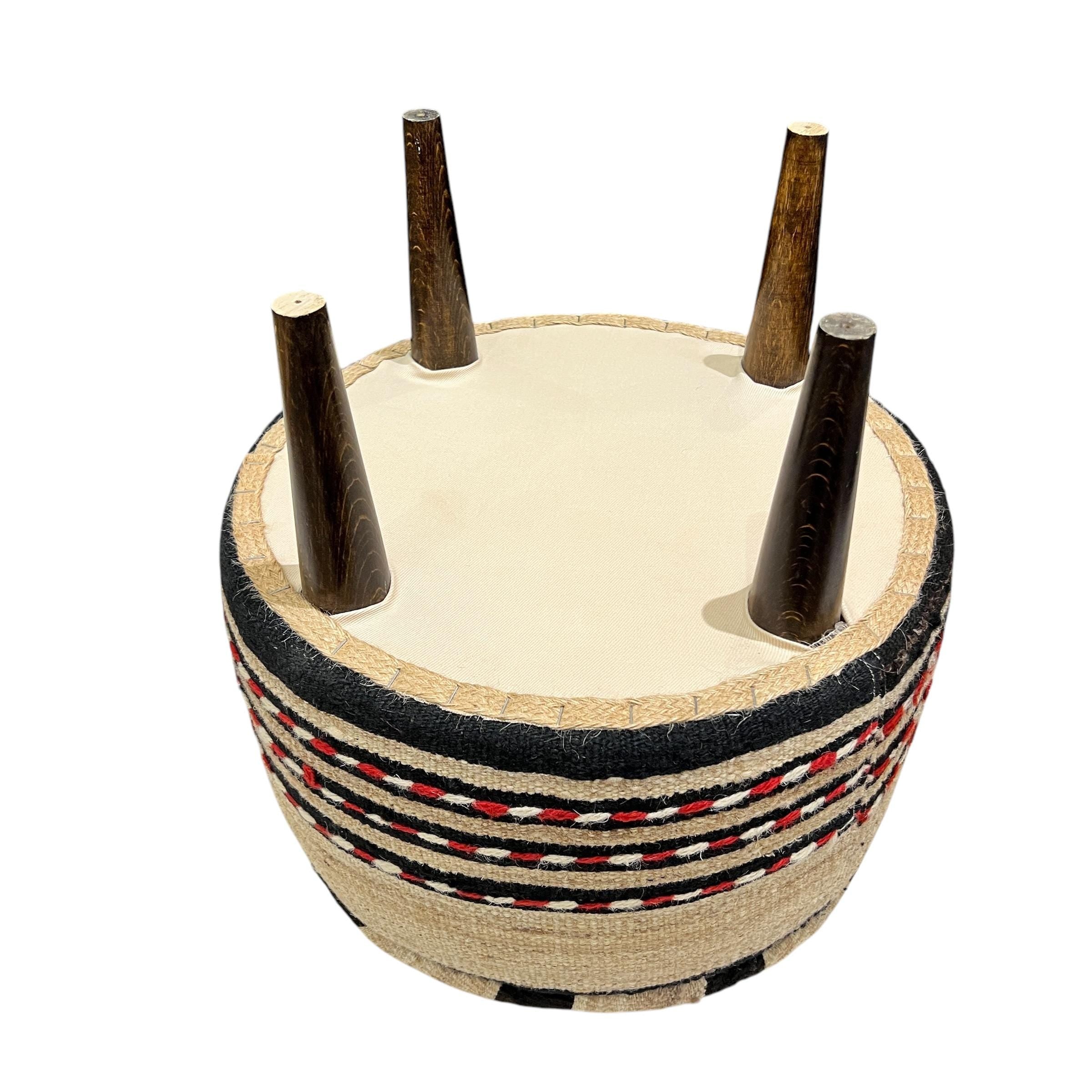 Stripe Kilim Small Round Ottoman