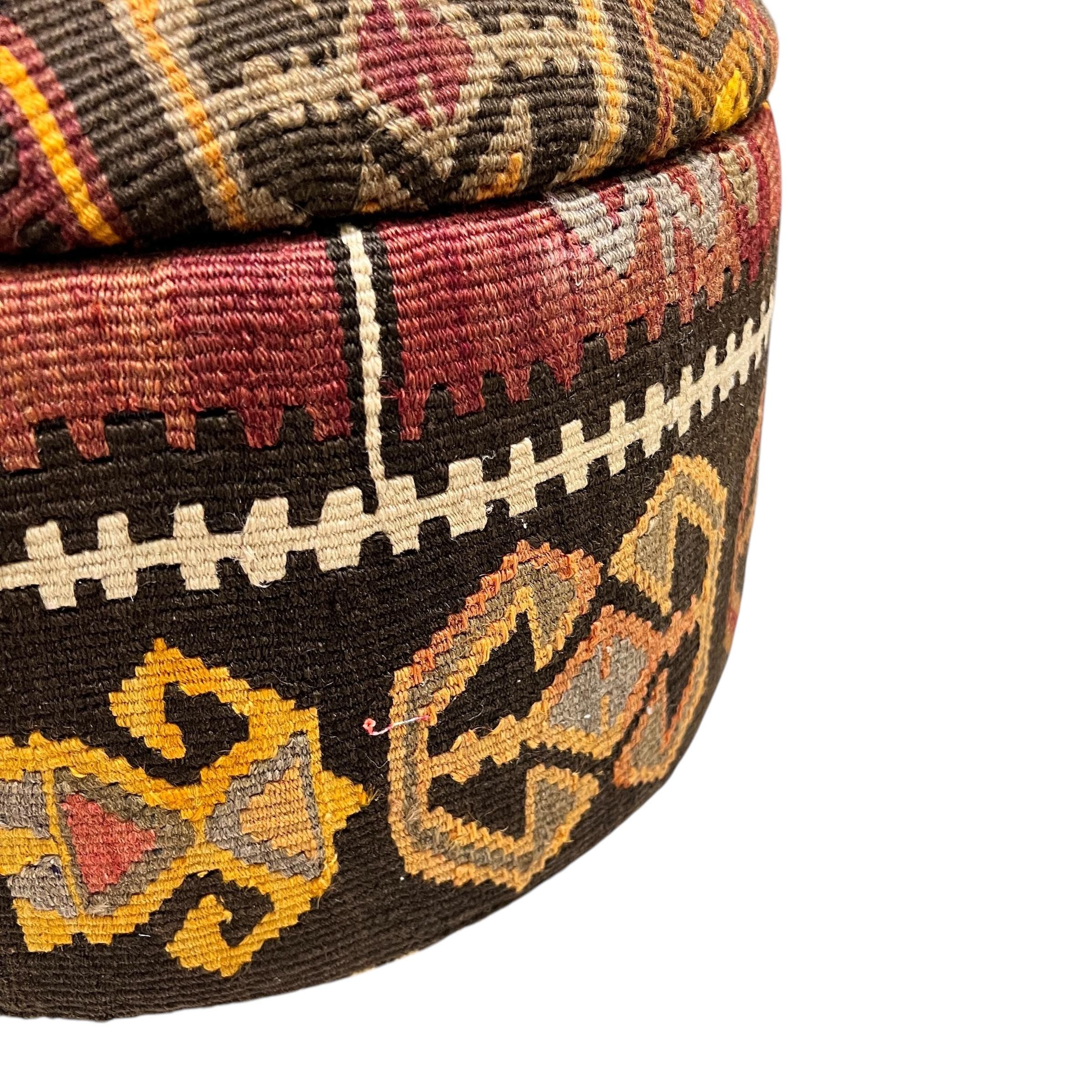 Vintage Kilim Small Round Ottoman