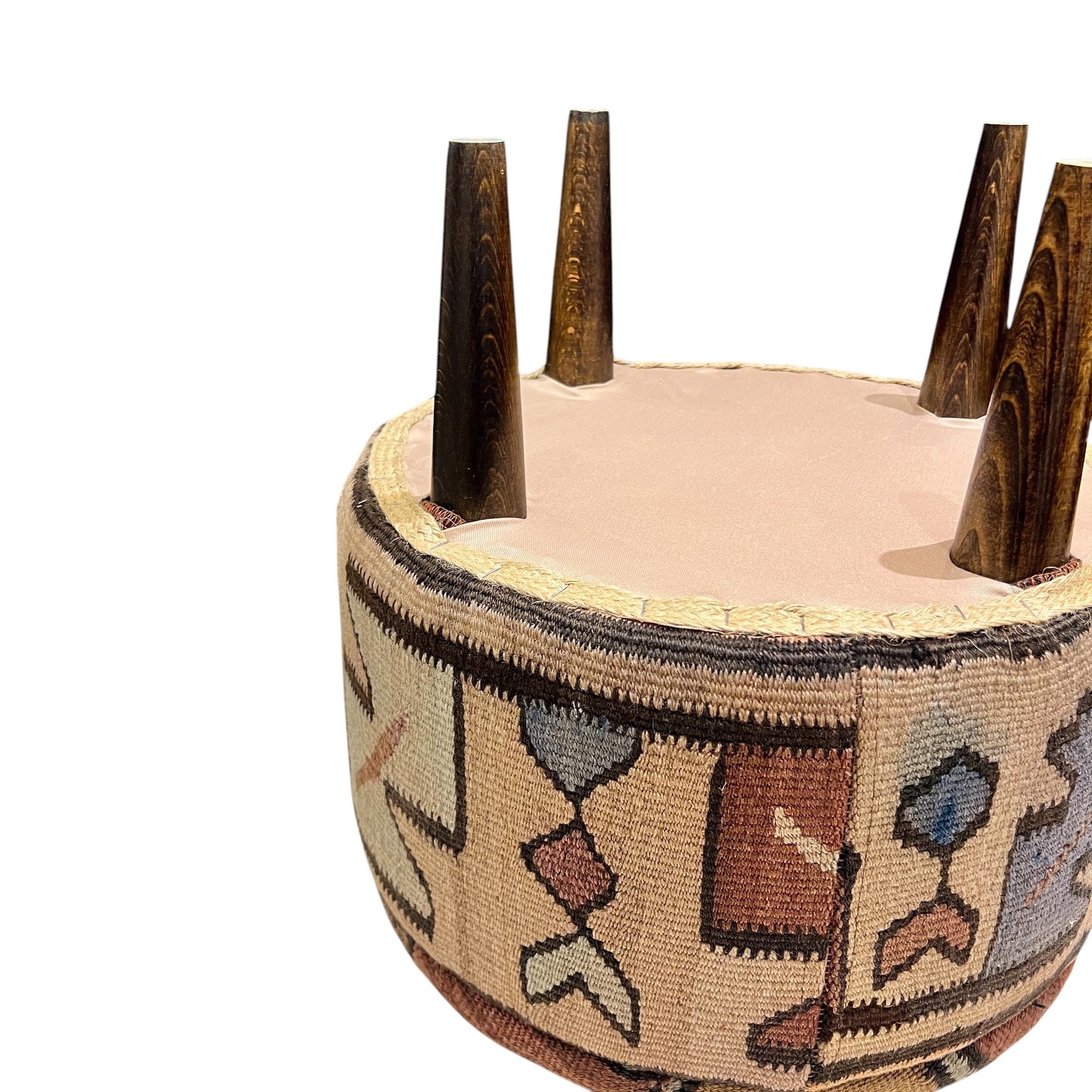 Vintage Kilim Small Round Ottoman