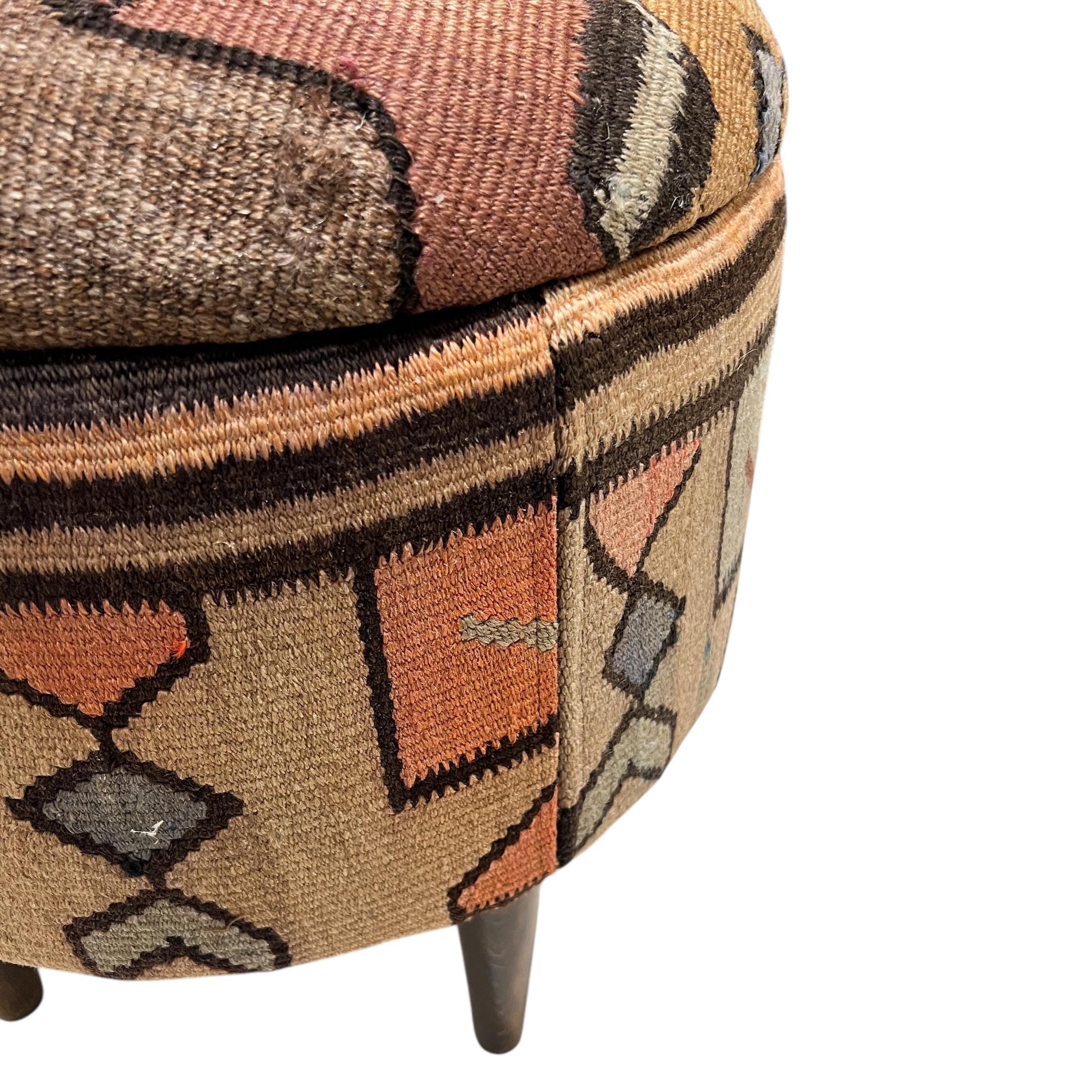 Vintage Kilim Small Round Ottoman