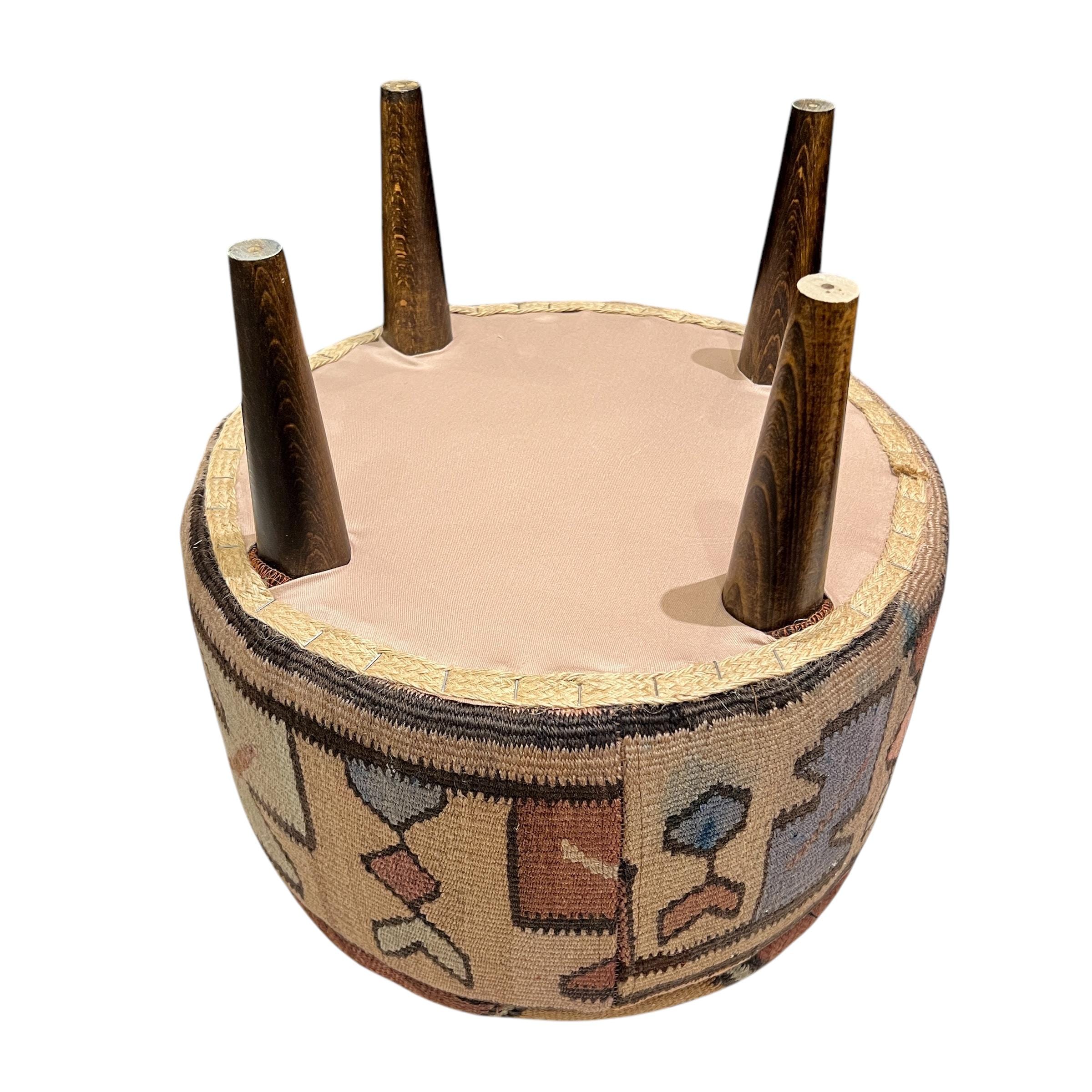 Vintage Kilim Small Round Ottoman