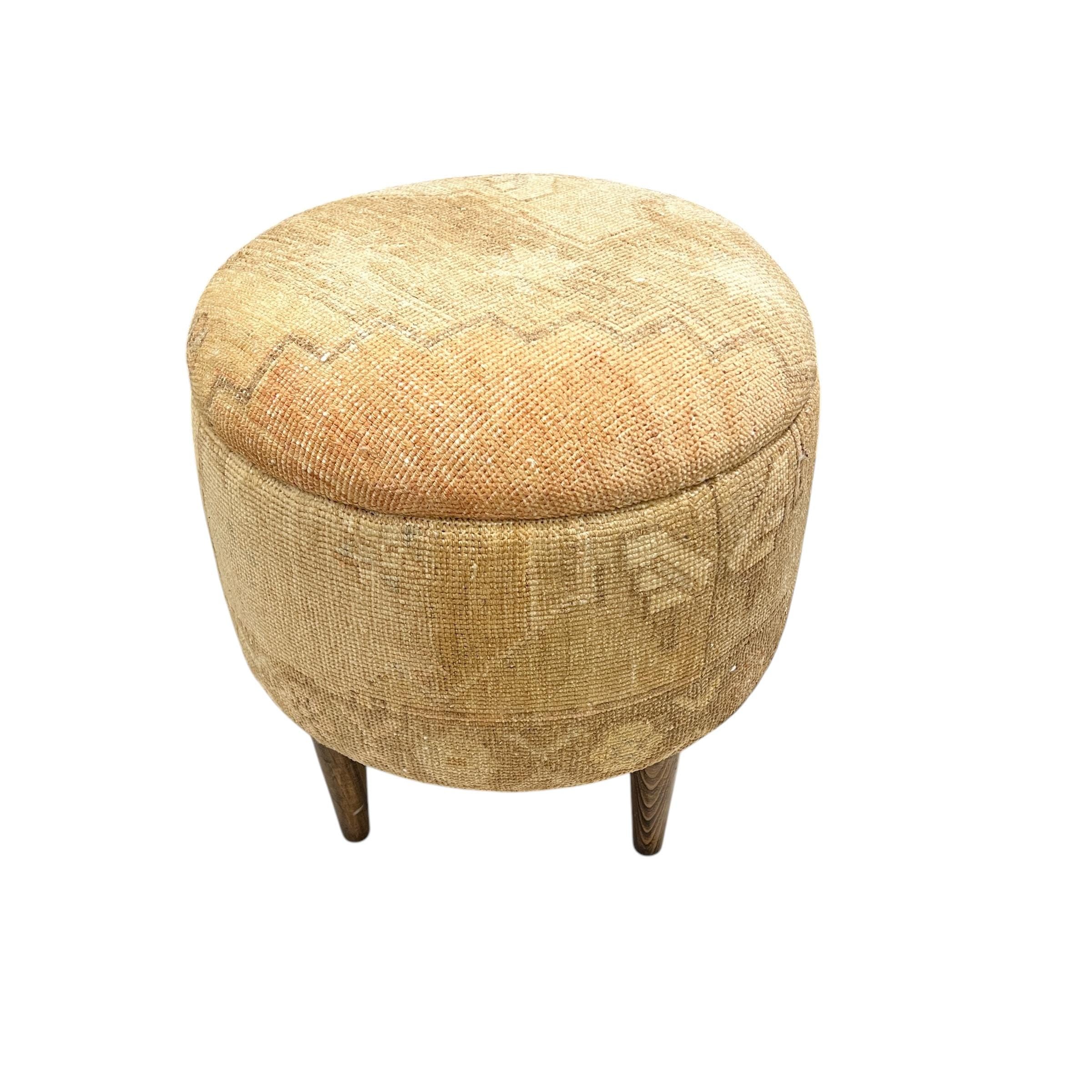 Small Vintage Carpet Round Ottoman