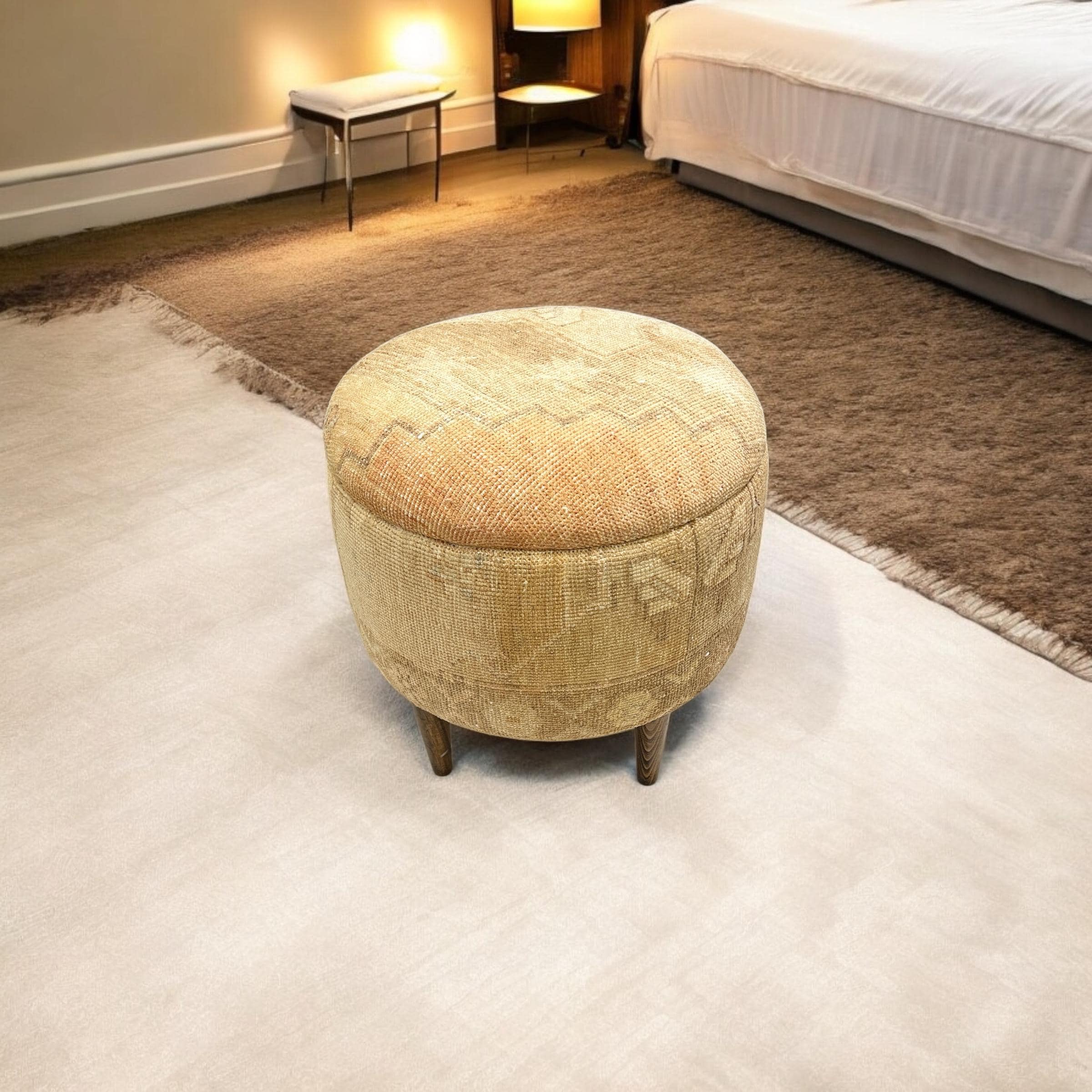 Small Vintage Carpet Round Ottoman