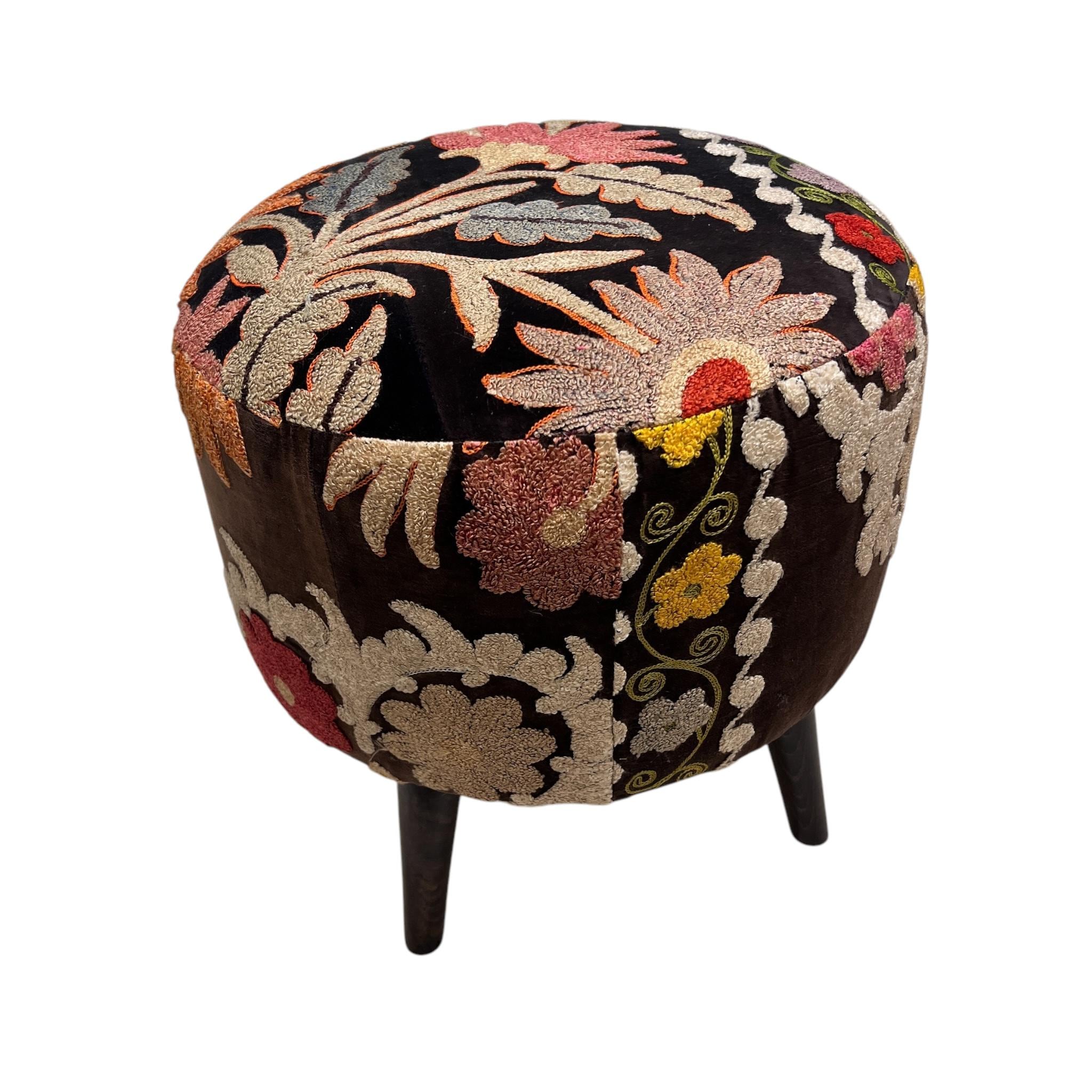 Vintage Suzani Small Round Ottoman