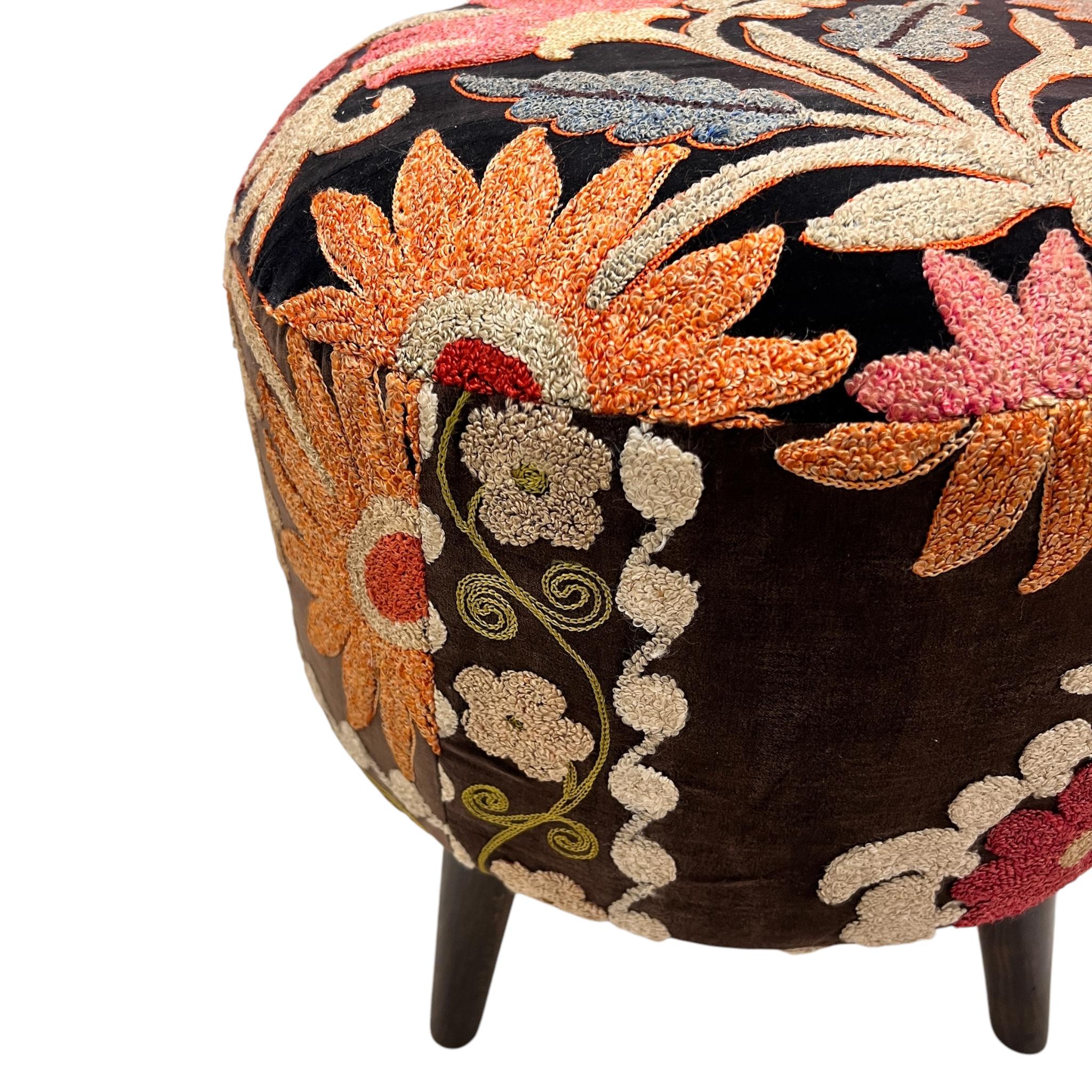 Vintage Suzani Small Round Ottoman