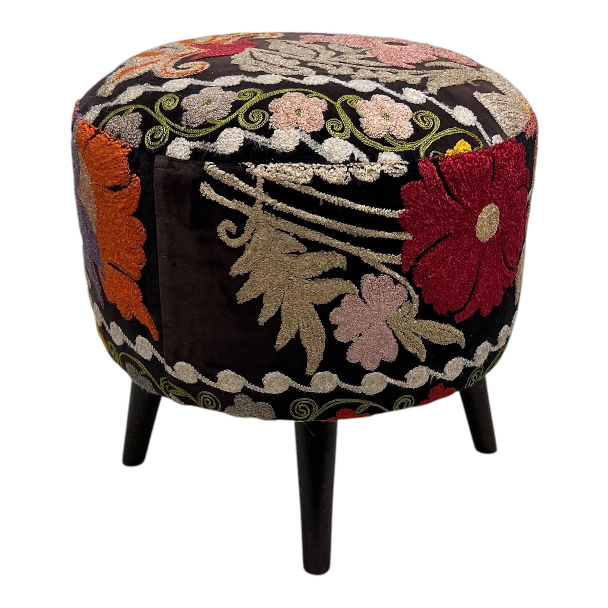 Vintage Suzani Small Round Ottoman