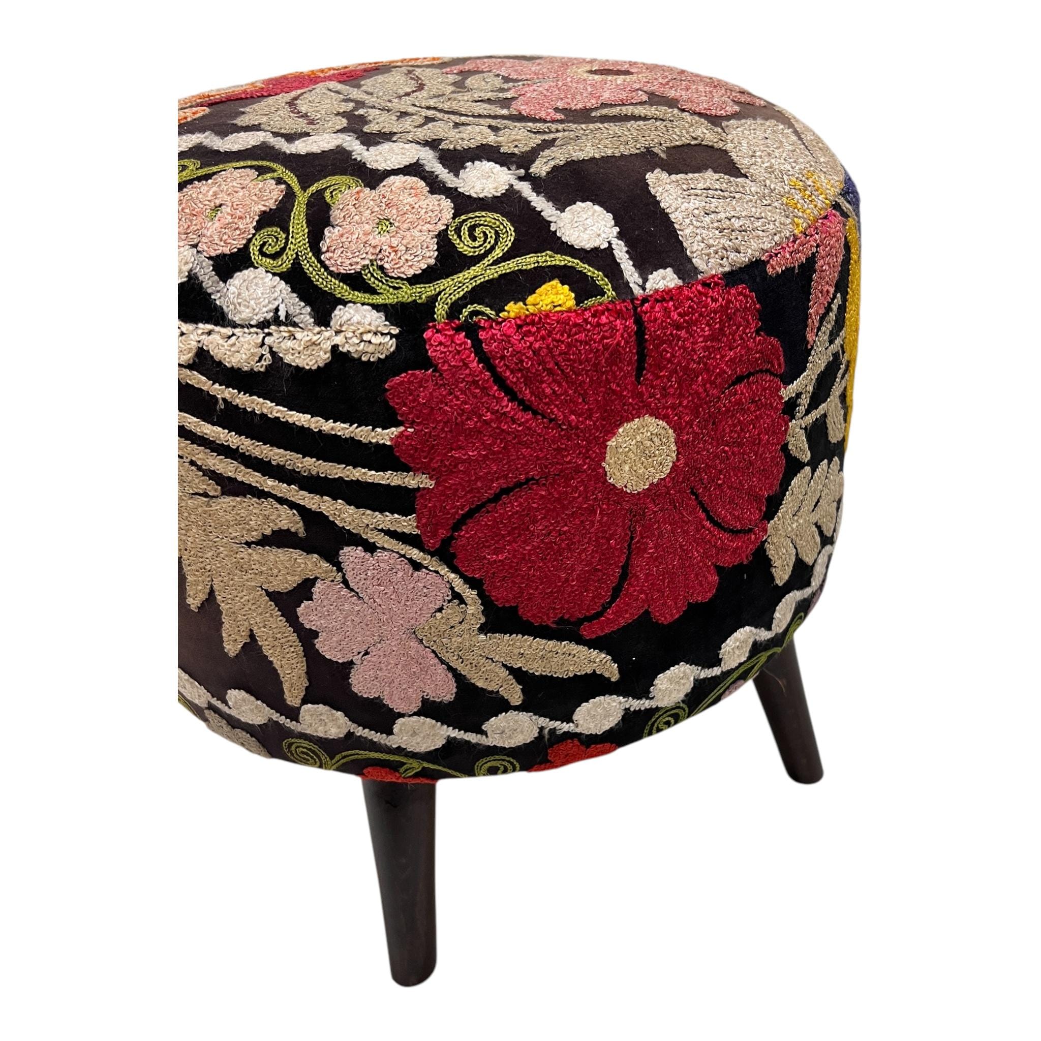 Vintage Suzani Small Round Ottoman