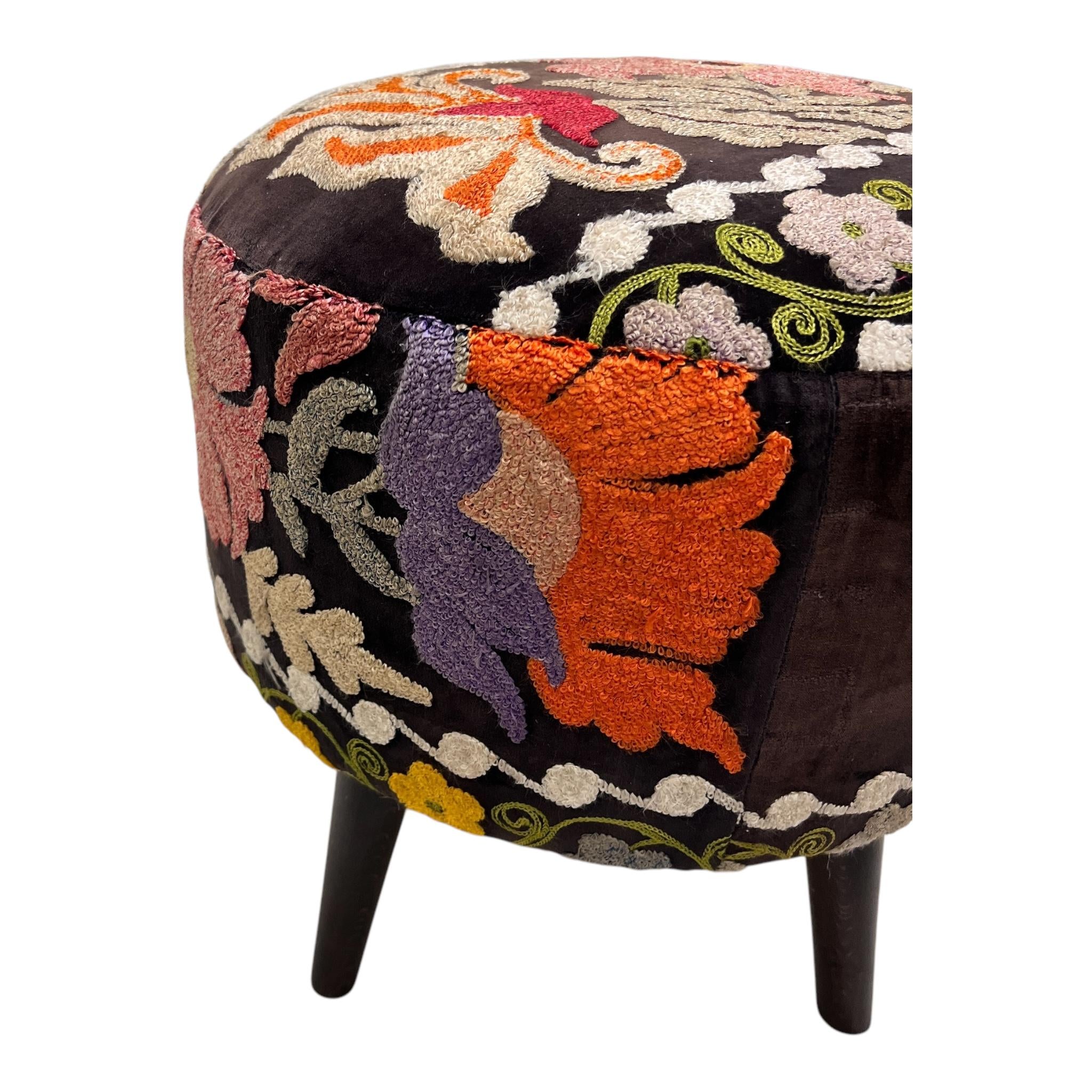 Vintage Suzani Small Round Ottoman