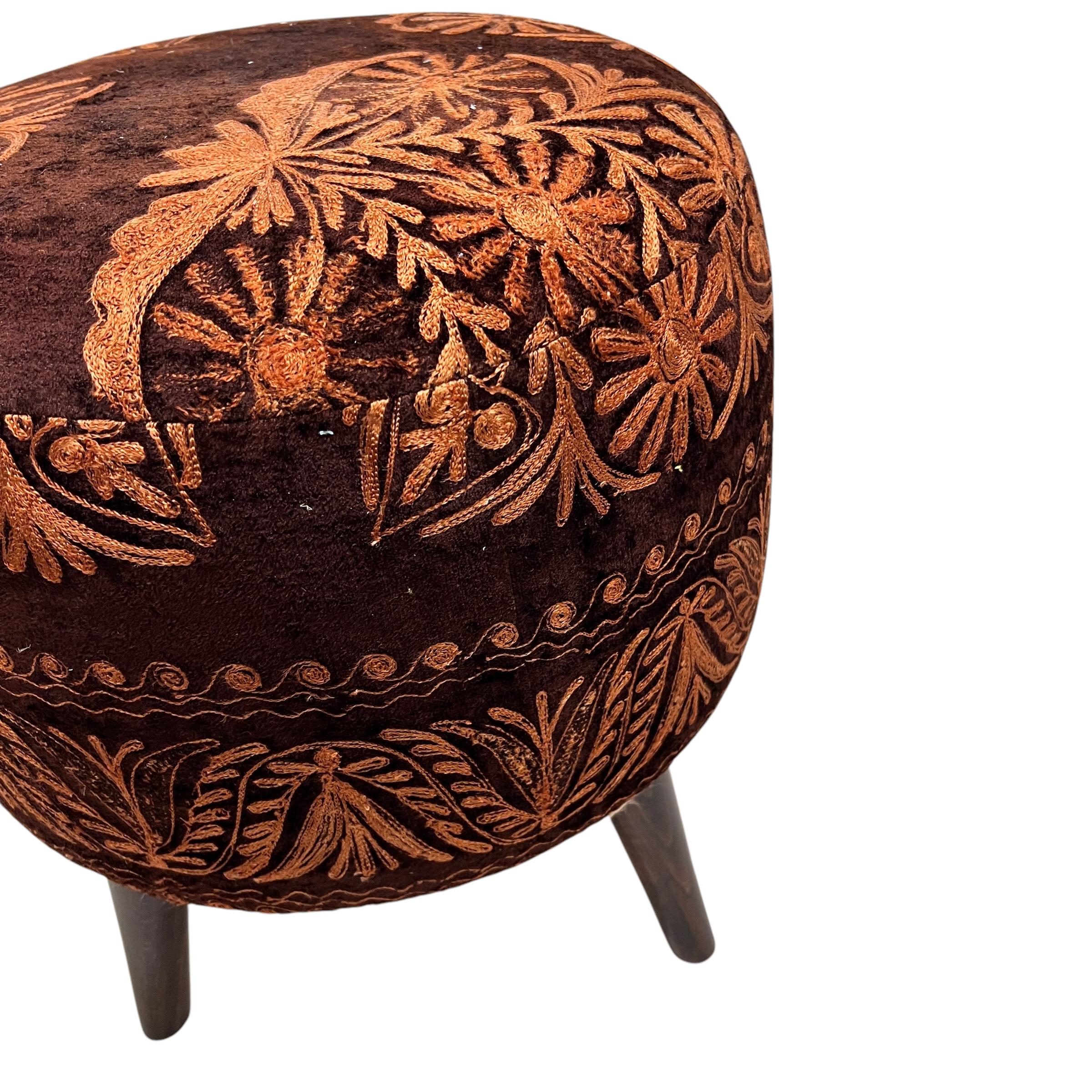 Vintage Suzani Round Small Ottoman