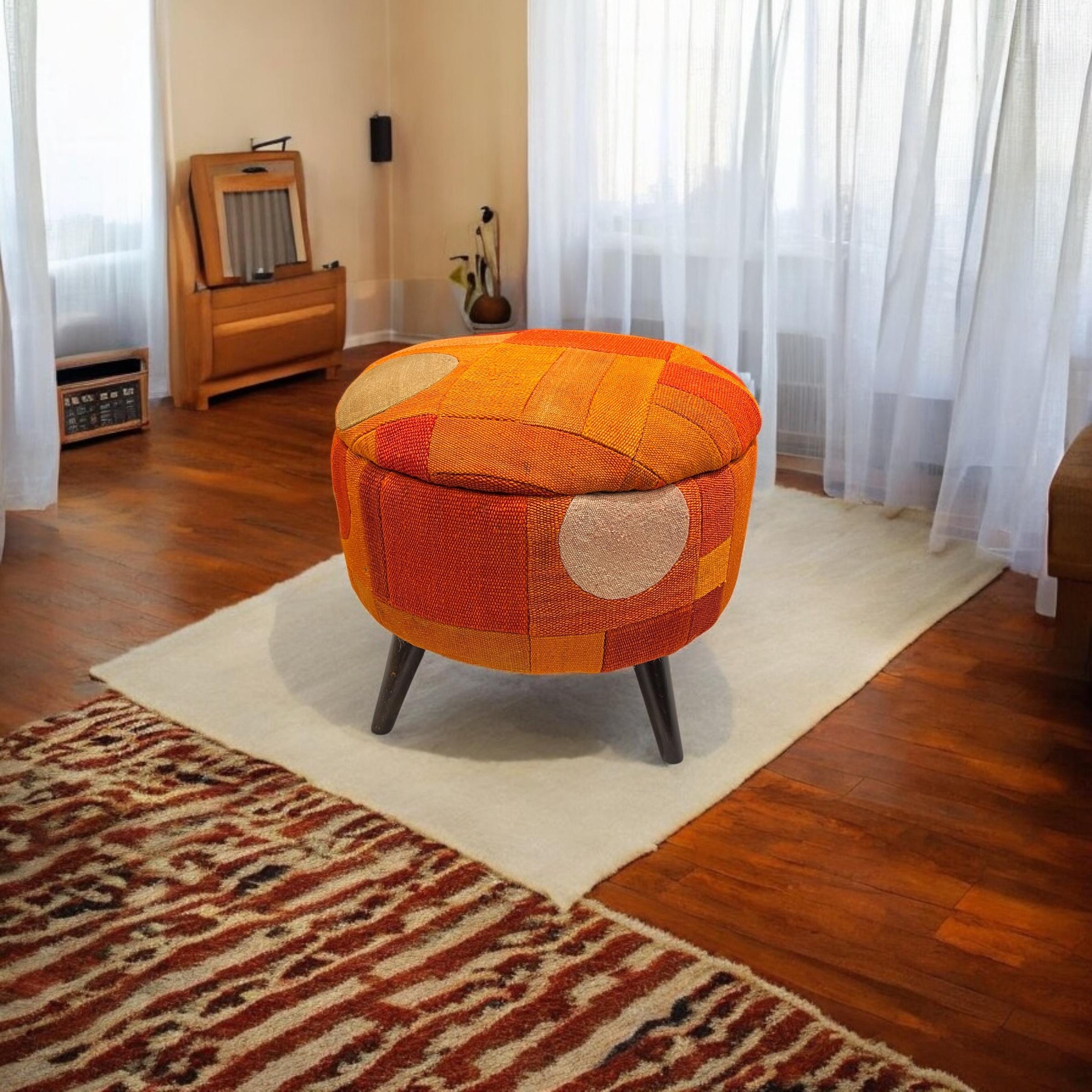 Mid-Century Patchwork Medium Ottoman