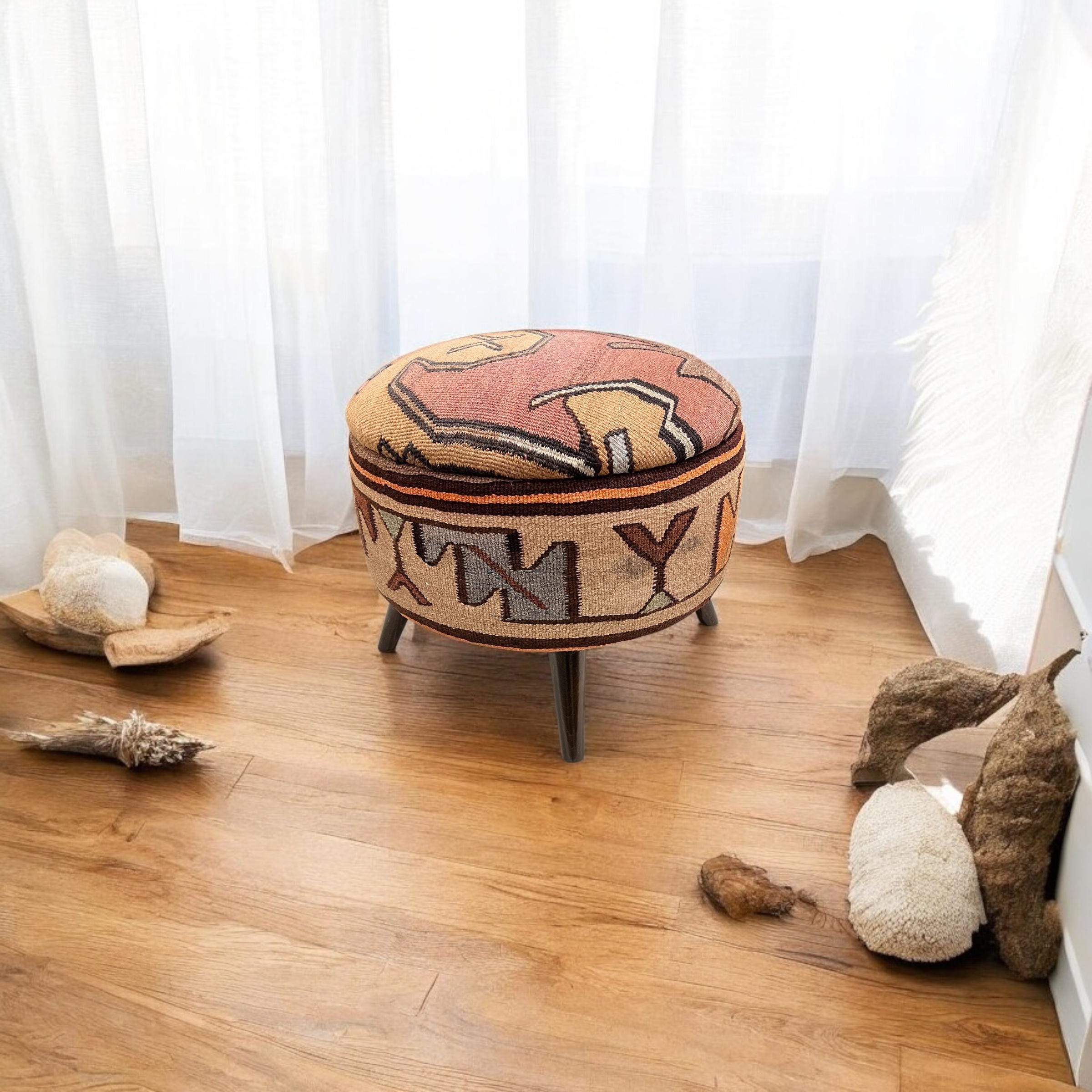 Vintage Kilim  Medium Round Ottoman