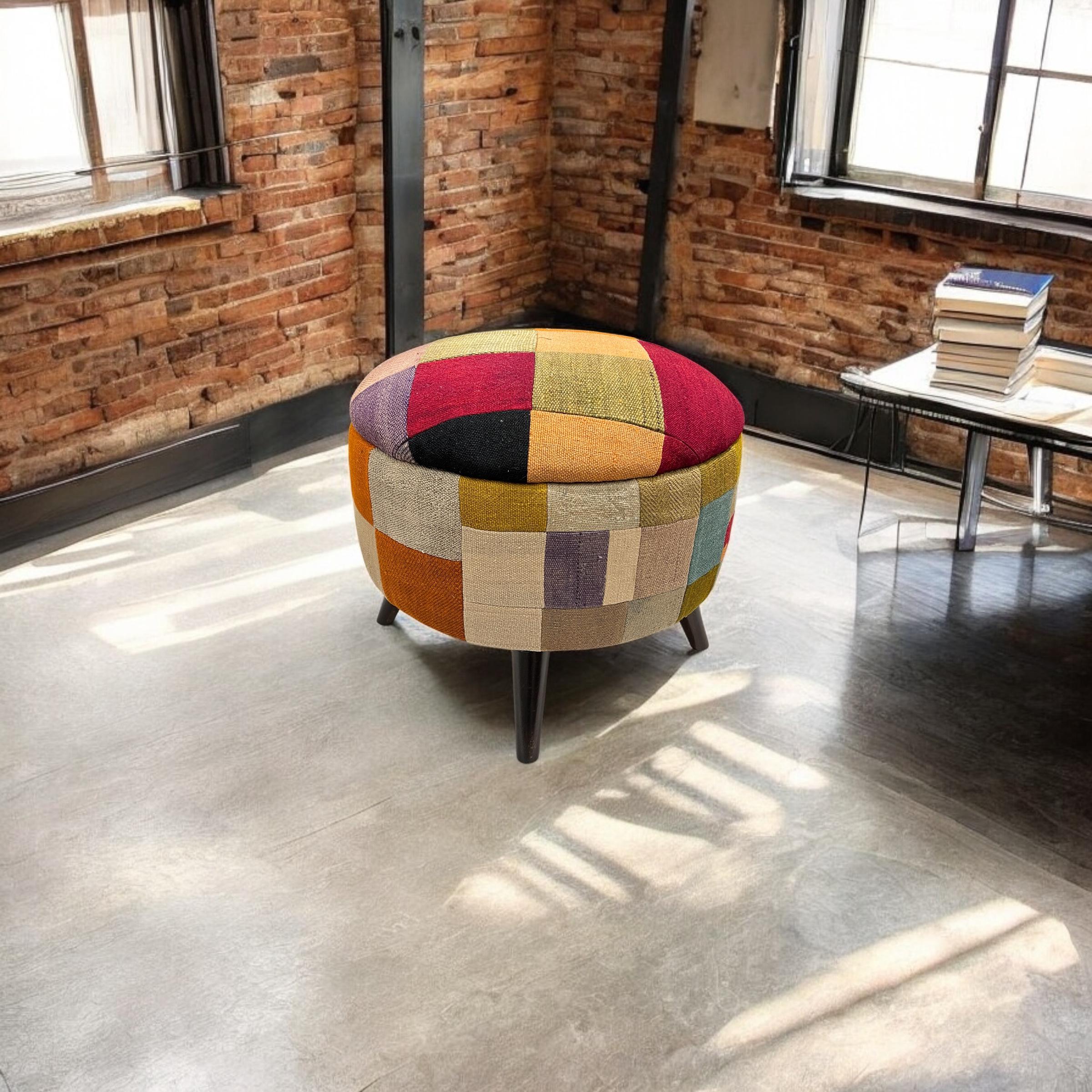 Mid-Century Medium Round Ottoman