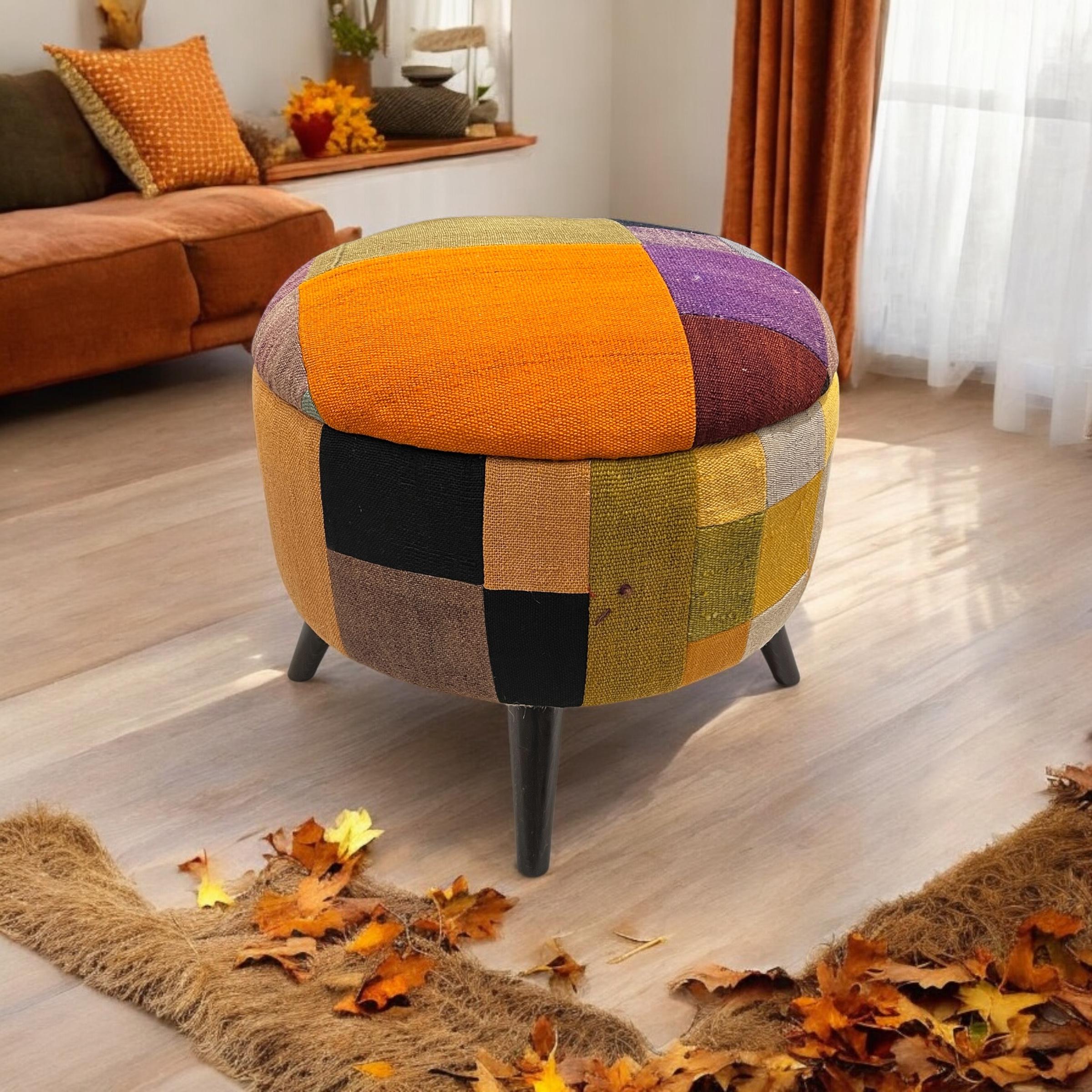 Mid-Century Medium Round Ottoman
