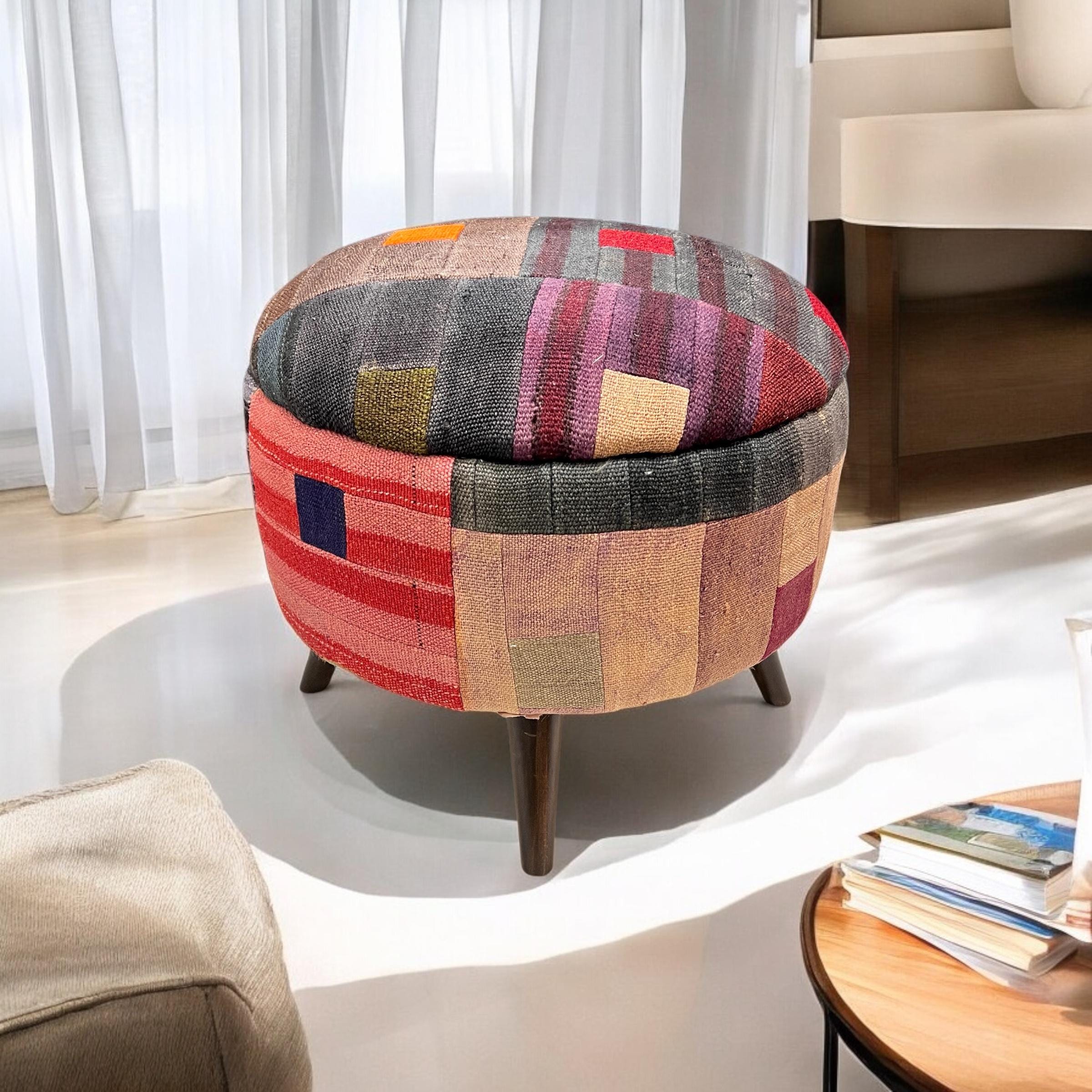 Mid-Century Modern Round Ottoman