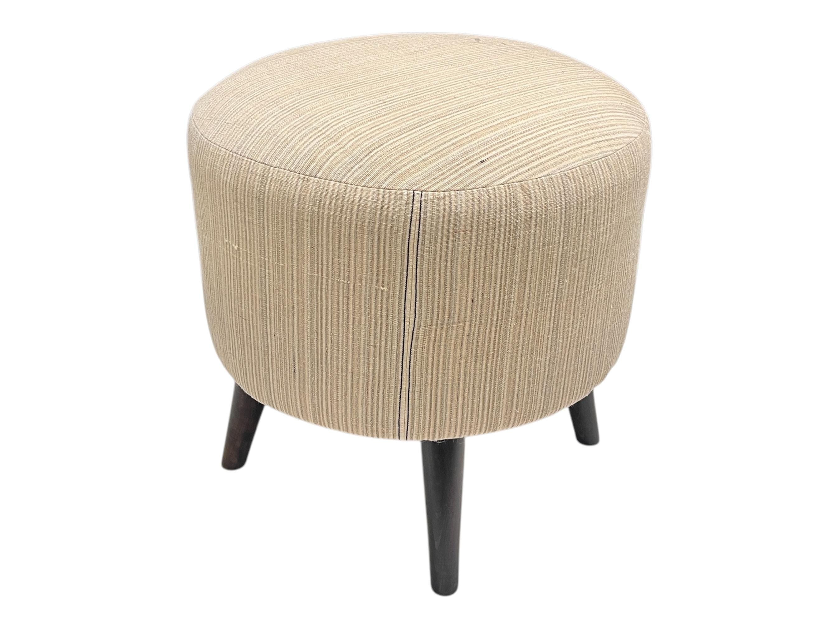 Stripe Kilim Small Round Ottoman