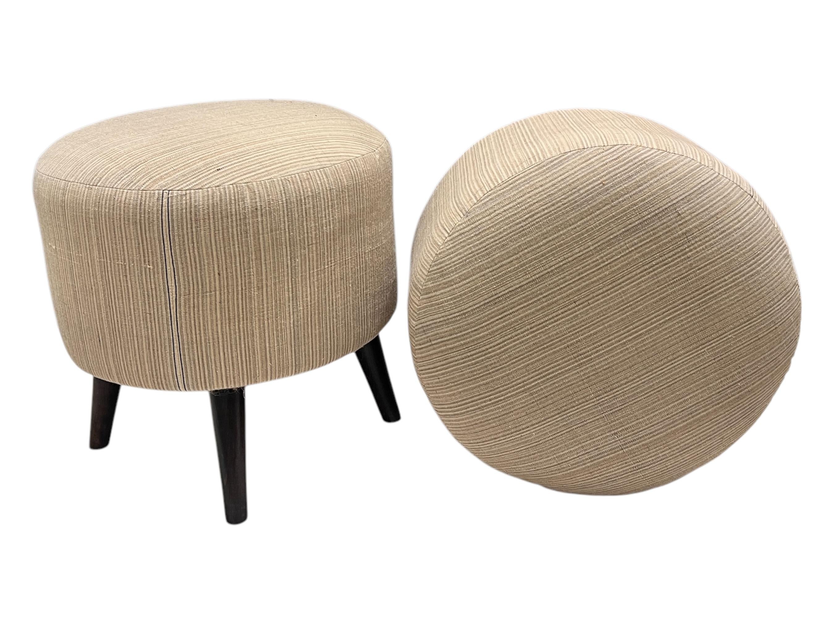 Stripe Kilim Small Round Ottoman