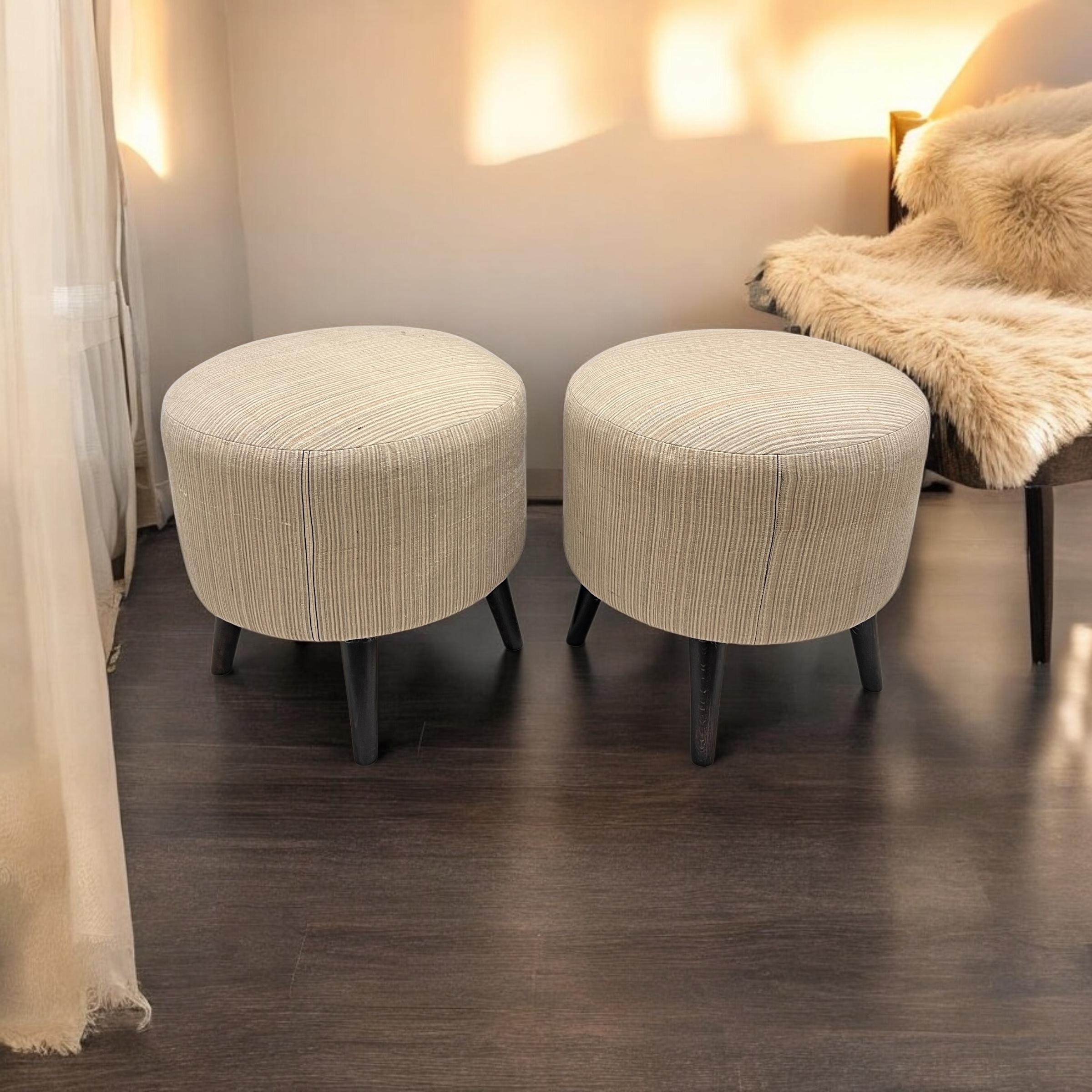 Stripe Kilim Small Round Ottoman