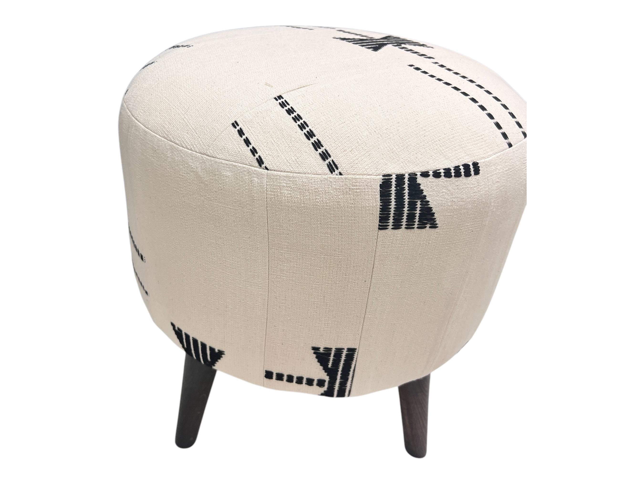 Vintage Kilim Small Round Ottoman