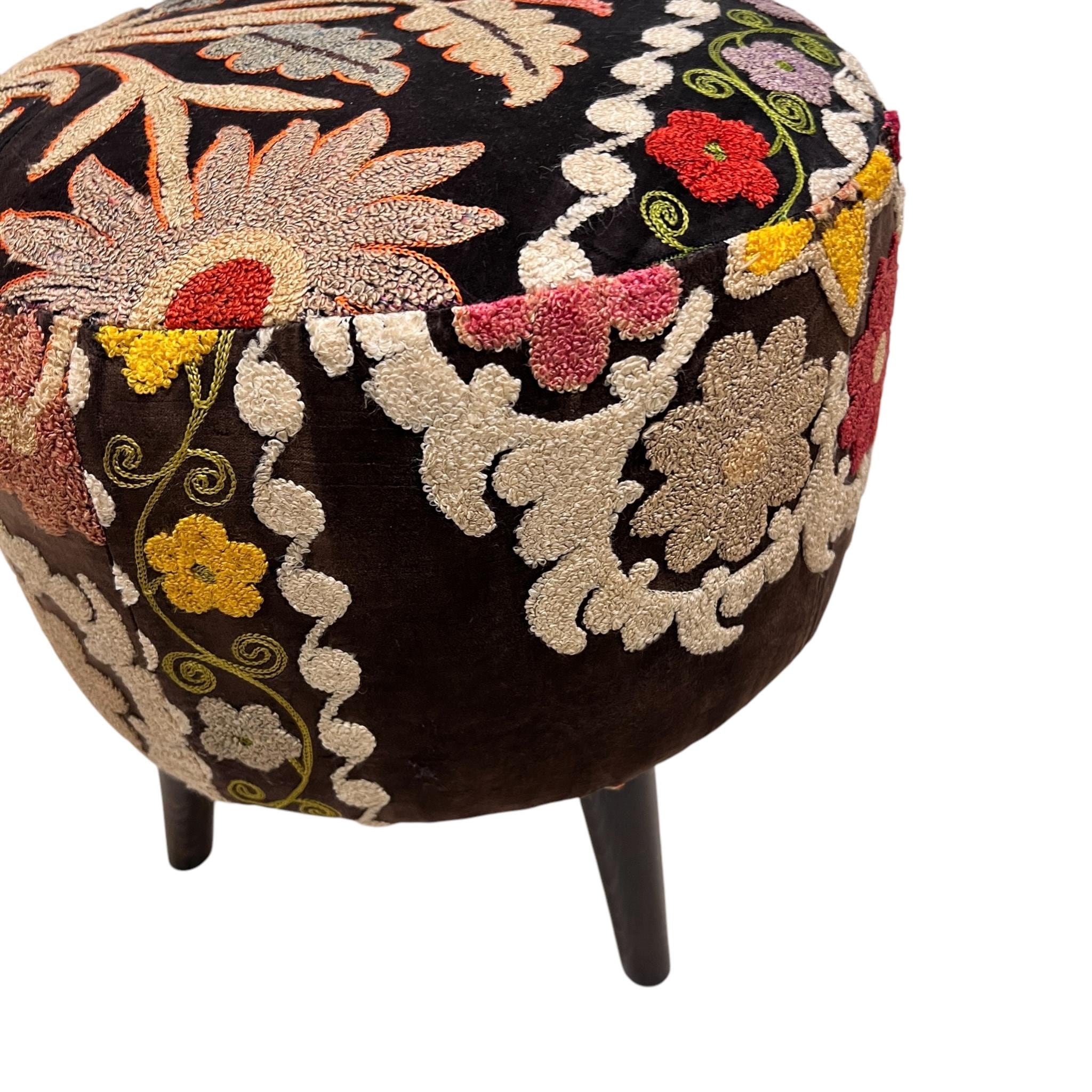Vintage Suzani Small Round Ottoman