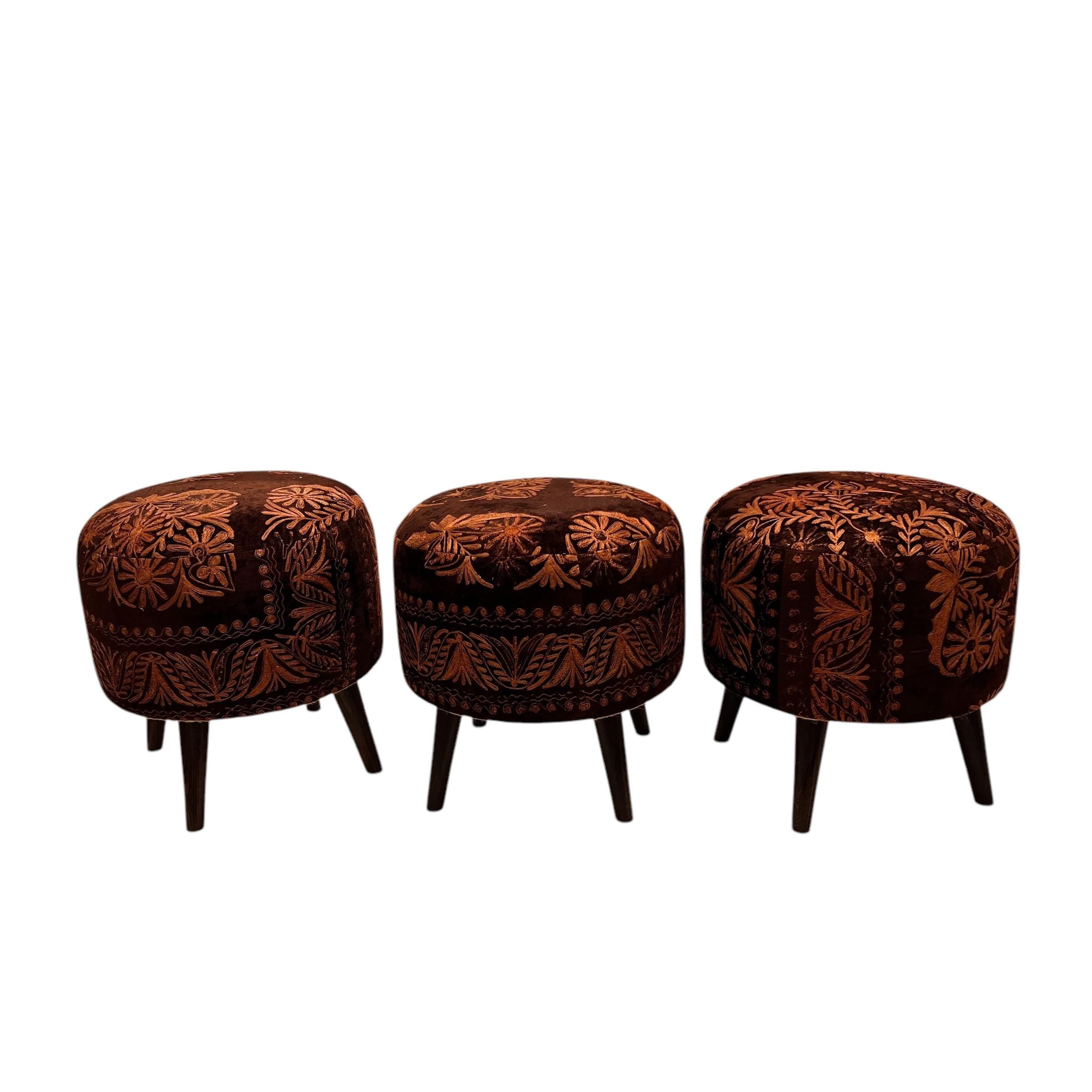 Vintage Suzani Round Small Ottoman