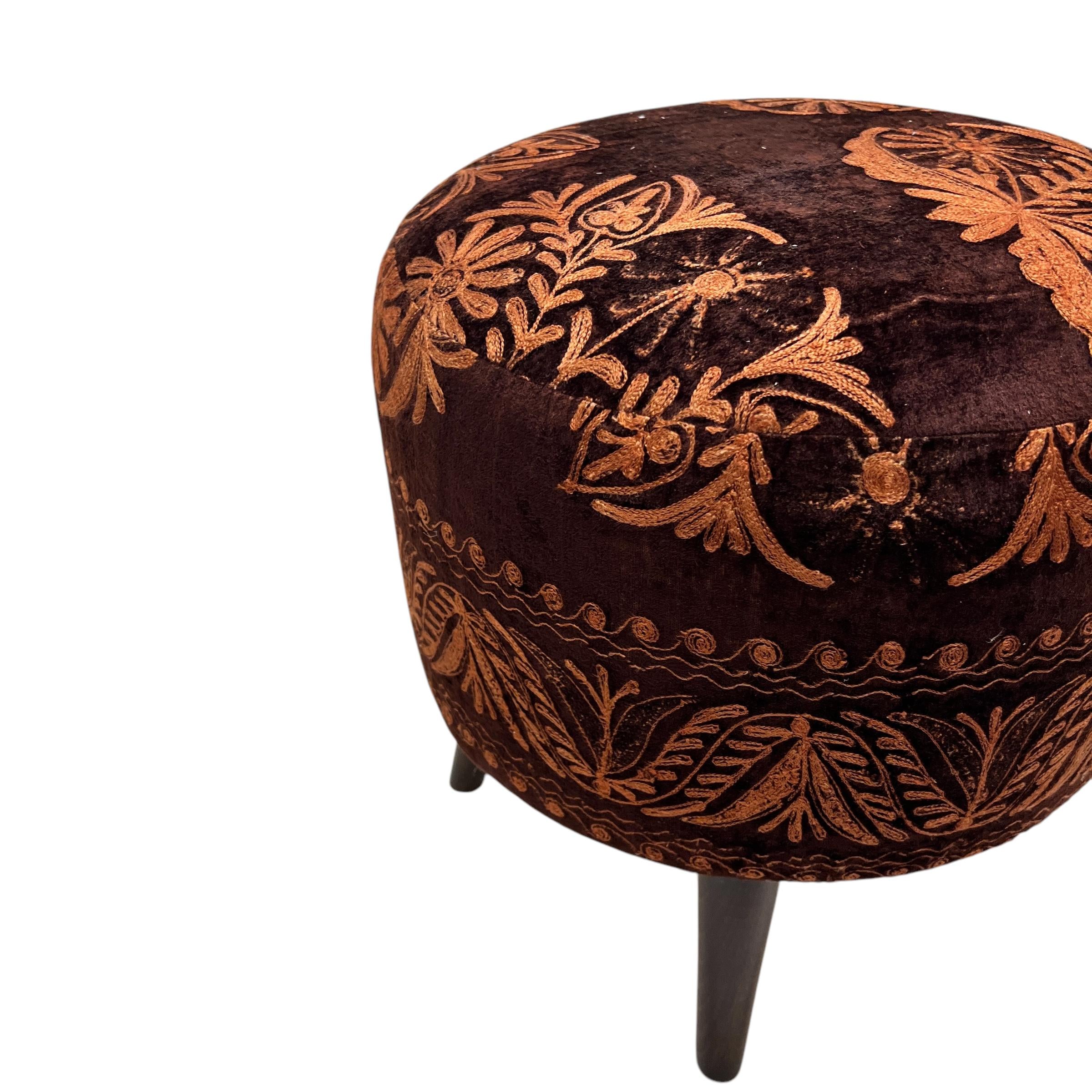 Vintage Suzani Round Small Ottoman