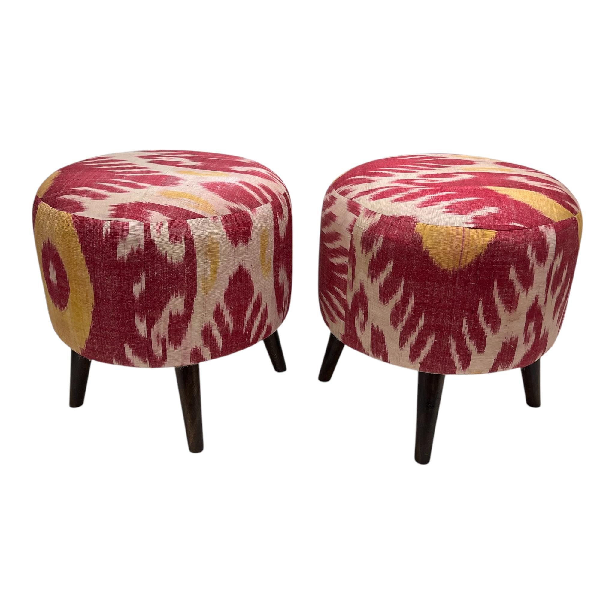 Pair of Silk Ikat Ottoman