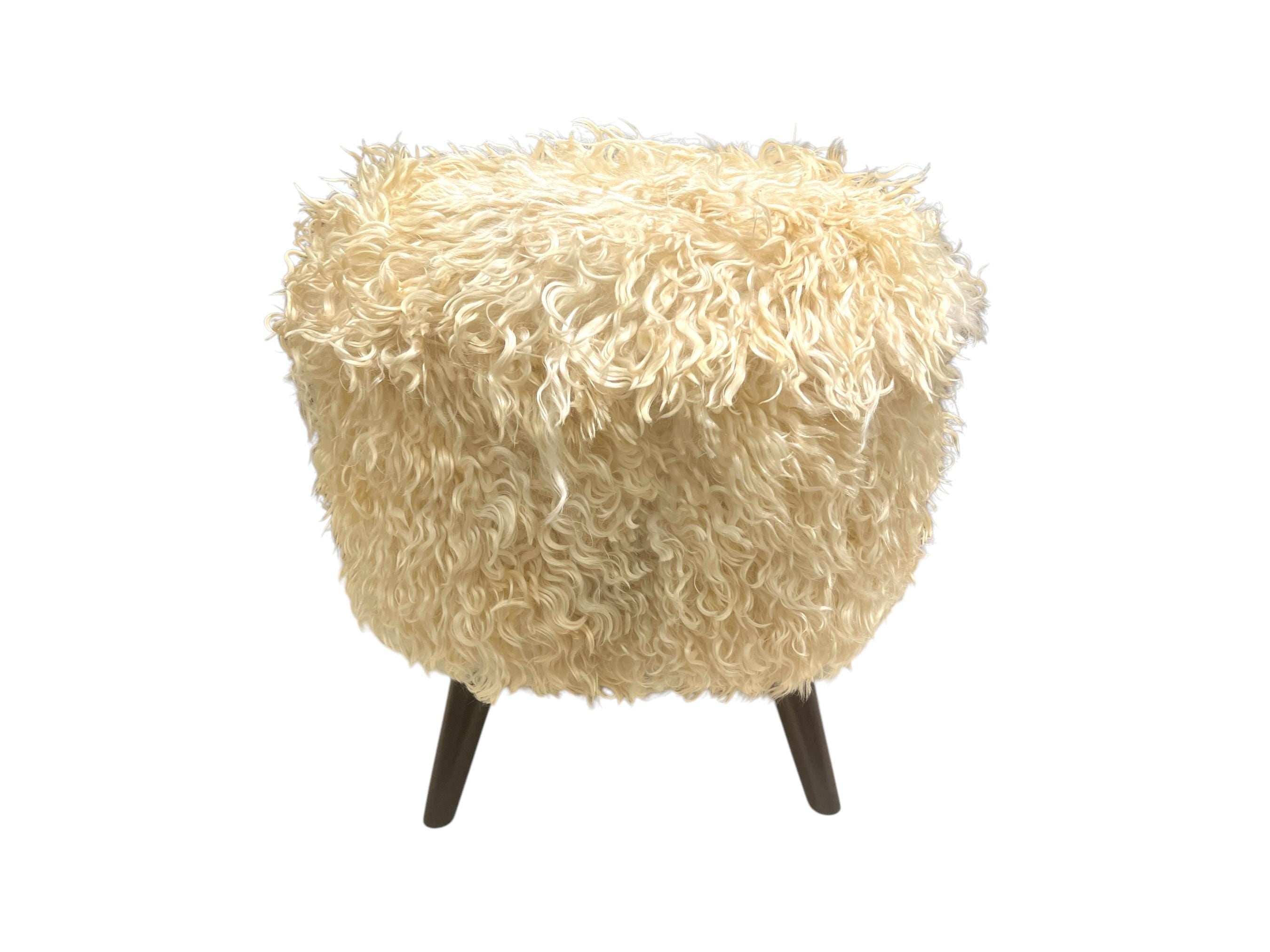 Angora Hide Small Round Ottoman